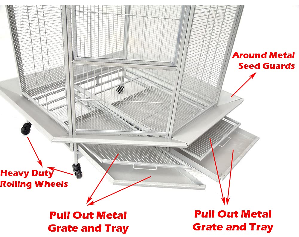 Extra Large Corner Flight Bird Rolling Cage for Cockatiel, Canary, Parakeet, Budgies & Parrot - Durable Metal Seed Skirts | Perfect for Home Aviary, Pet Store & Bird Breeding