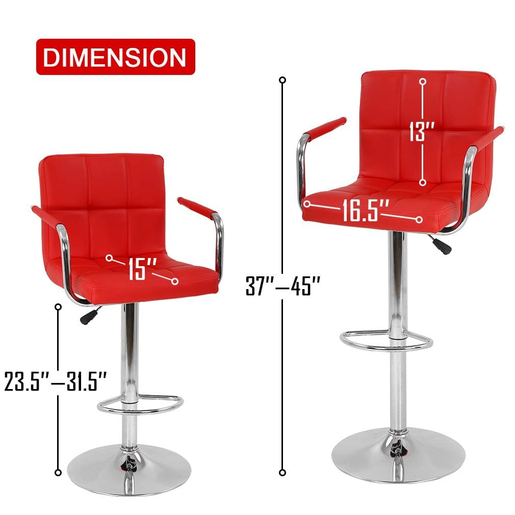 Best Modern Bar Stool Set of 2 - Adjustable Height Swivel Counter Stools with PU Leather & Hydraulic Lift - Perfect for Kitchen Island, Home Bar & Dining Room (Red)