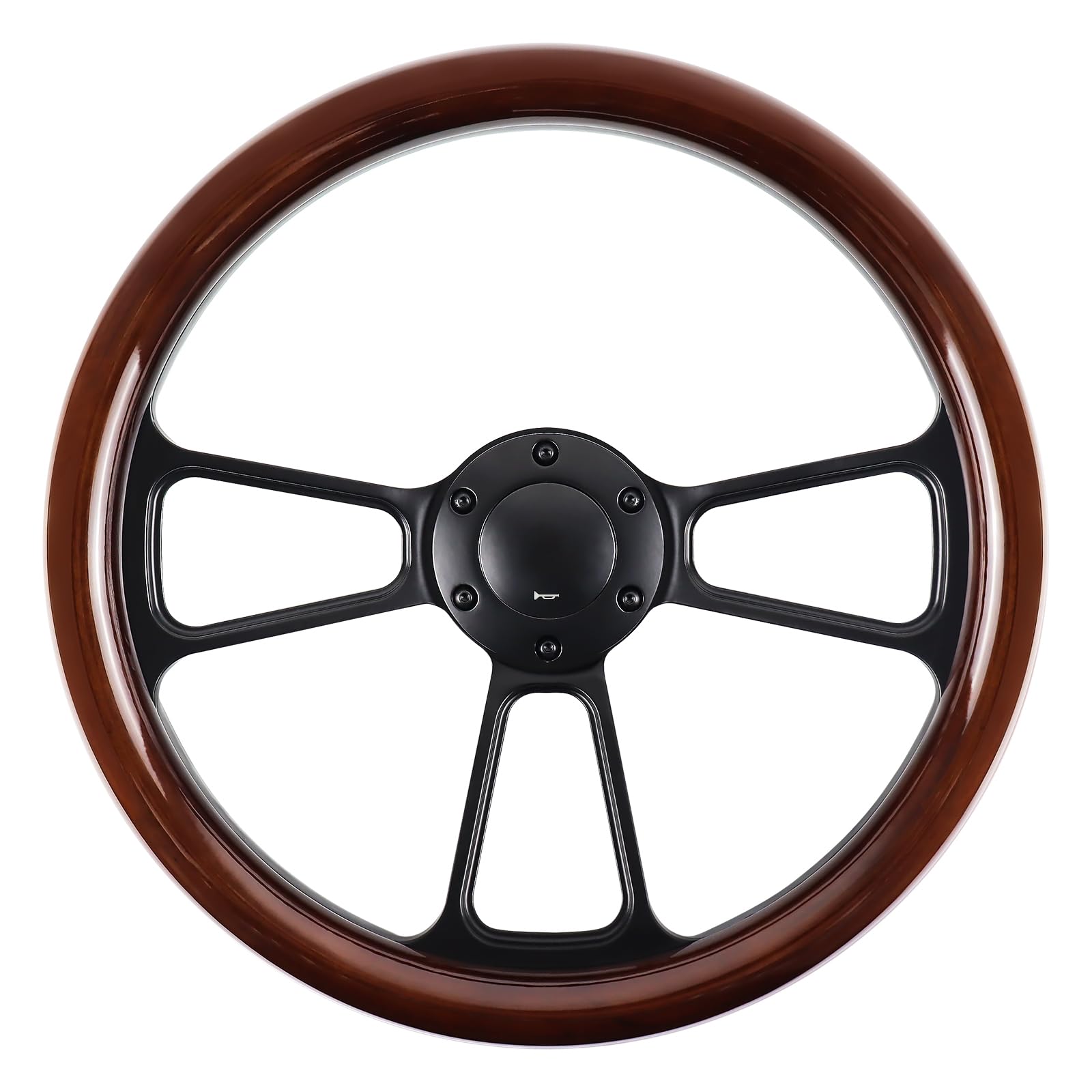 Universal 14 Inch Wooden Racing Steering Wheel - 6 Bolt Black Aluminum 3 Spoke Vintage Wood Grain Design with Horn Button - Perfect for Racing, Rally, Motorsports & Classic Car Restoration Projects