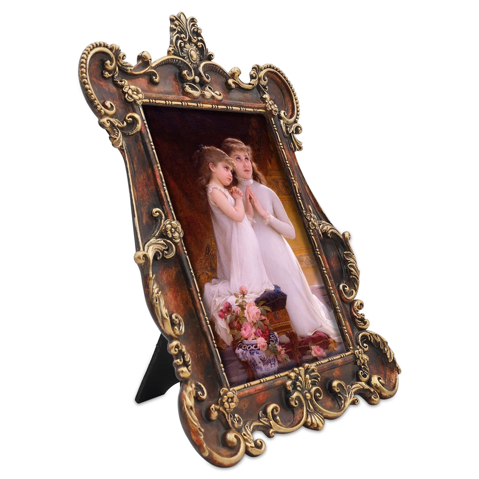 Victorian Style 5x7 Picture Frames - Rustic Gold Wall & Tabletop Photo Frames with Glass - Perfect for Home Decor, Wedding Photos & Office Display