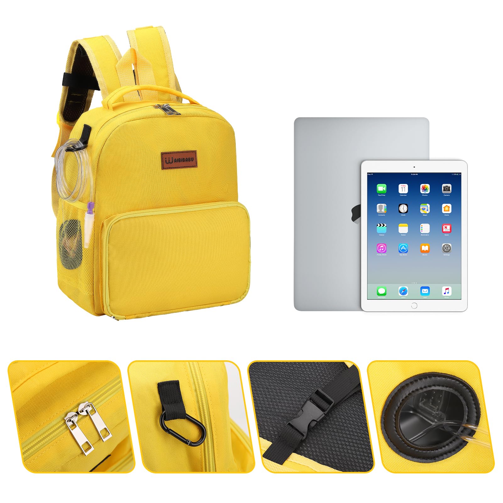 Kids Feeding Tube Backpack - Portable Enteral Feeding Pump Bag for G Tube, J Tube & GJ Tube - Lightweight & Durable (Yellow) - Perfect for School, Travel & Daily Activities