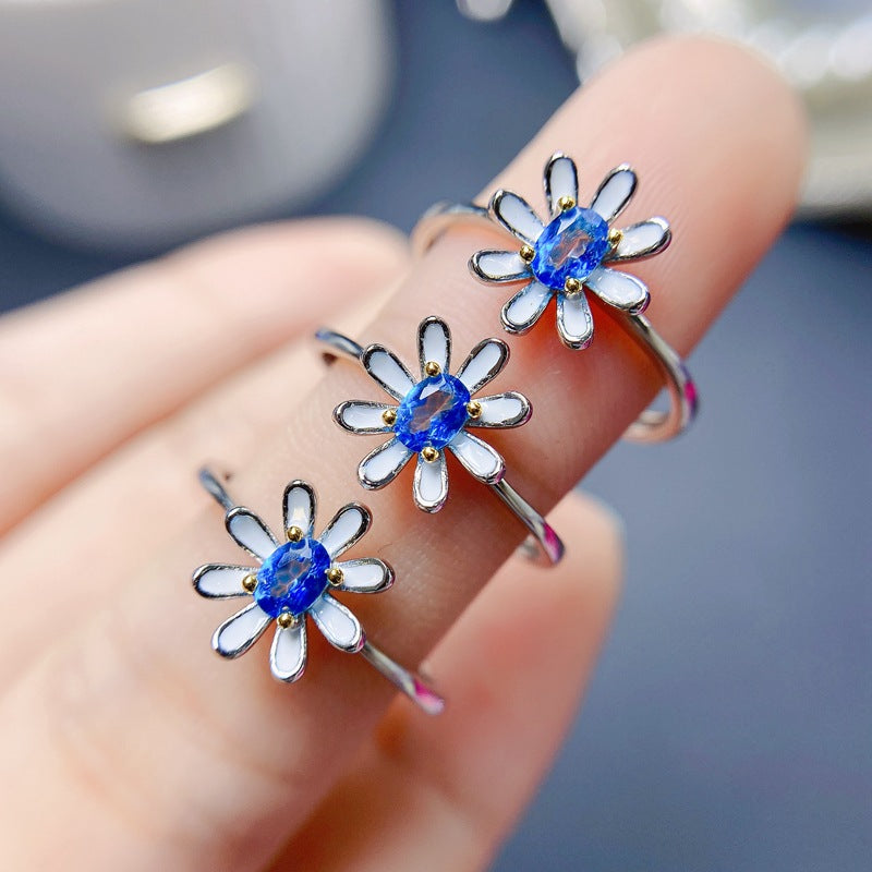 London Blue Topaz Ring for Women - Sterling Silver Floral Design Ring | Elegant Gift for Birthday, Anniversary & Engagement - Perfect for Everyday Wear & Special Occasions
