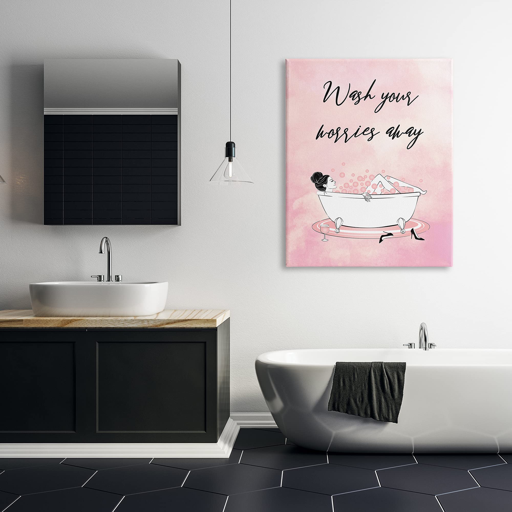 Stupell Industries Bath Glam Pink Bubbles Female Lounging Canvas Wall Art - 36
