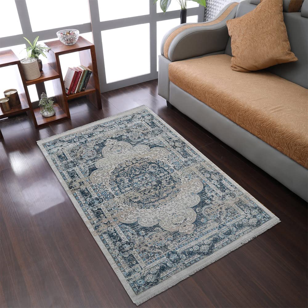 Machine Made Polyester Area Rugs 6'x9' Rectangle - Classic Oriental Traditional Design Multicolor Low Pile Carpet for Living Room, Bedroom & Dining Room | Rugsotic Carpets (M00104)