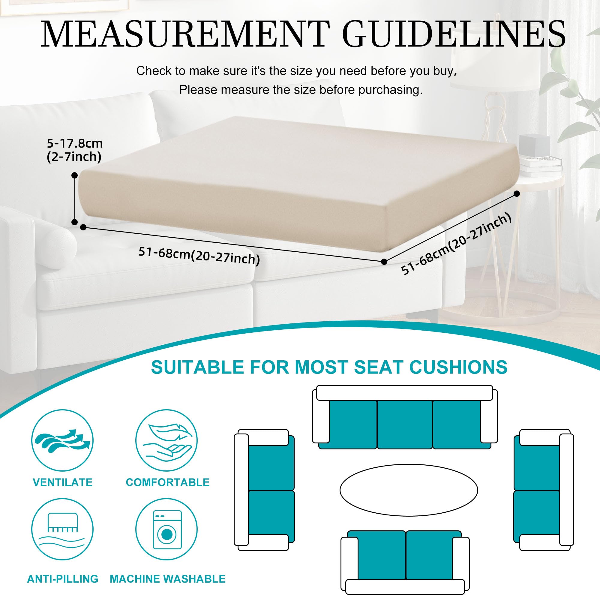 14-Piece Stretch Patio Cushion Covers - Waterproof Outdoor Furniture Slipcovers for Sofa, Couch & Chair Cushions Replacement - Washable Beige Fabric Covers (Covers Only) - Perfect for Backyard, Deck, Poolside & Patio Furniture Protection