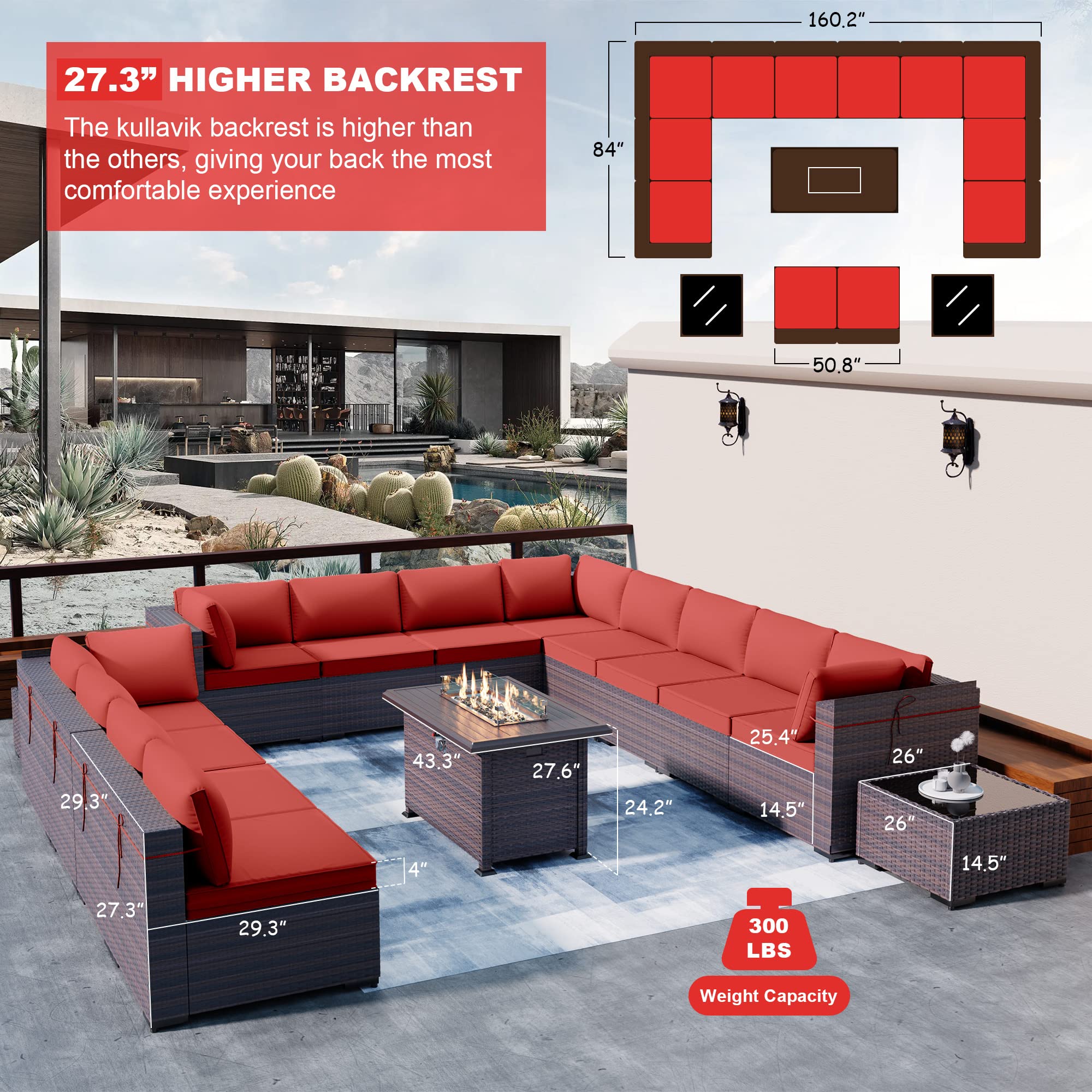 **15-Piece Outdoor Patio Furniture Set with 43