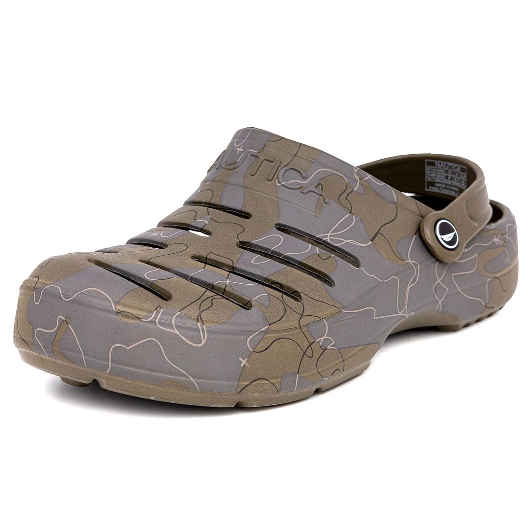 Nautica Men's Clogs - Comfortable Slip-On Sports Sandals with Adjustable Back Strap - Water Shoes & Fuzzy Slippers for Beach, Pool & Indoor Use - River Edge Style