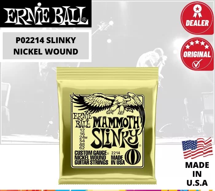 Ernie Ball Mammoth Slinky Nickel Wound Electric Guitar Strings 12-62 Gauge (P02214) - Heavy Gauge Strings for Rock & Metal Guitarists - Perfect for Drop Tuning & Extended Range Guitars
