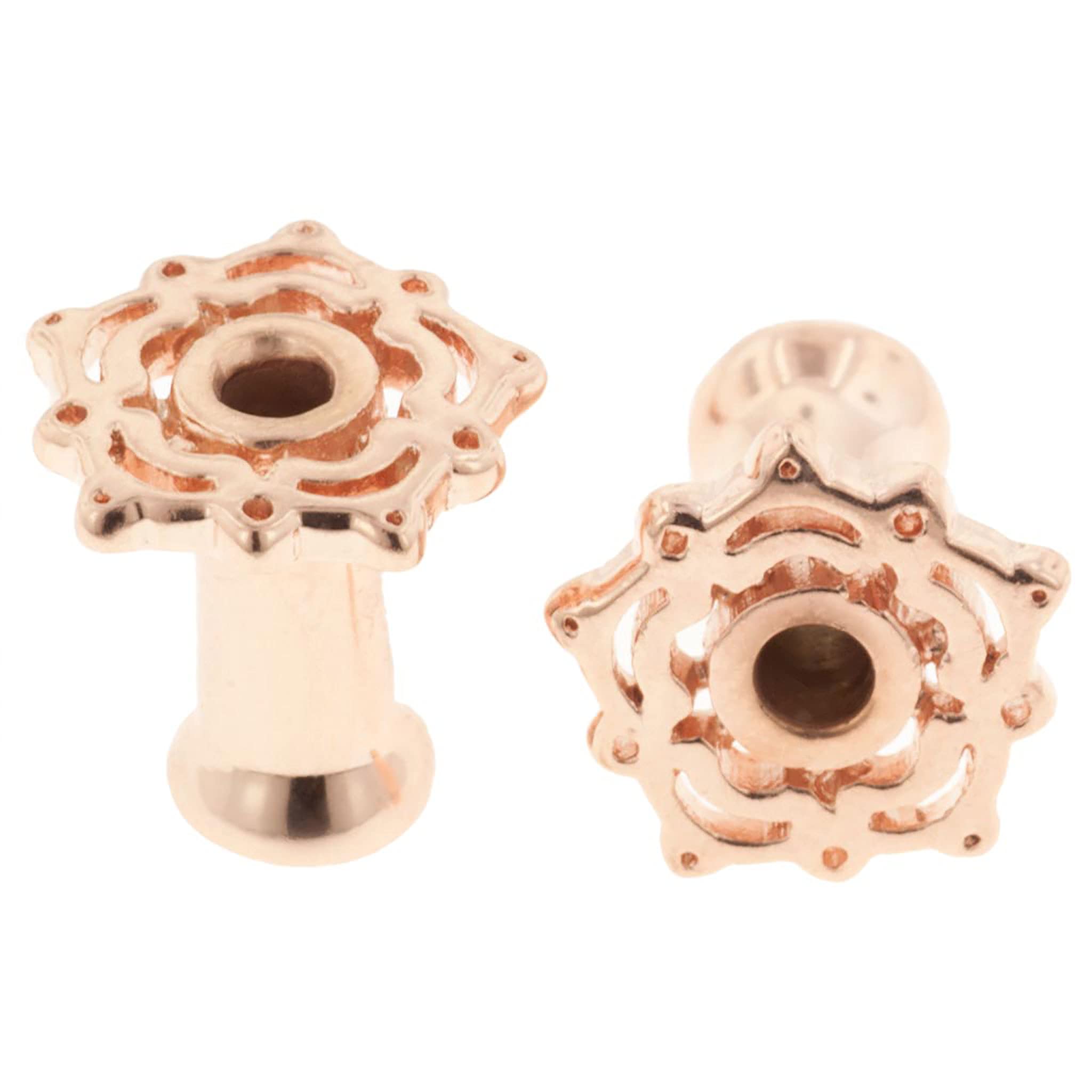 Rose Gold Plated Steel Navel Body Jewelry - Double Flared Lotus Eyelets (6g) for Belly Button Piercing - Perfect for Parties, Festivals & Everyday Wear