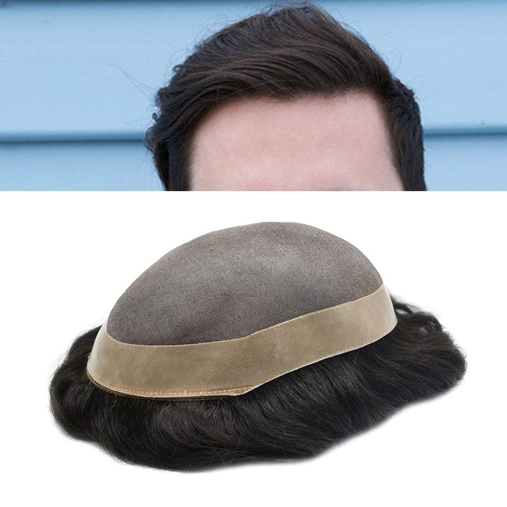 Premium Mono Human Hair Toupee for Men - Natural Jet Black Replacement Wig with NPU Monofilament Base (10x7, Light-Medium Density) - Perfect for Daily Wear, Special Occasions & Hair Loss Solutions