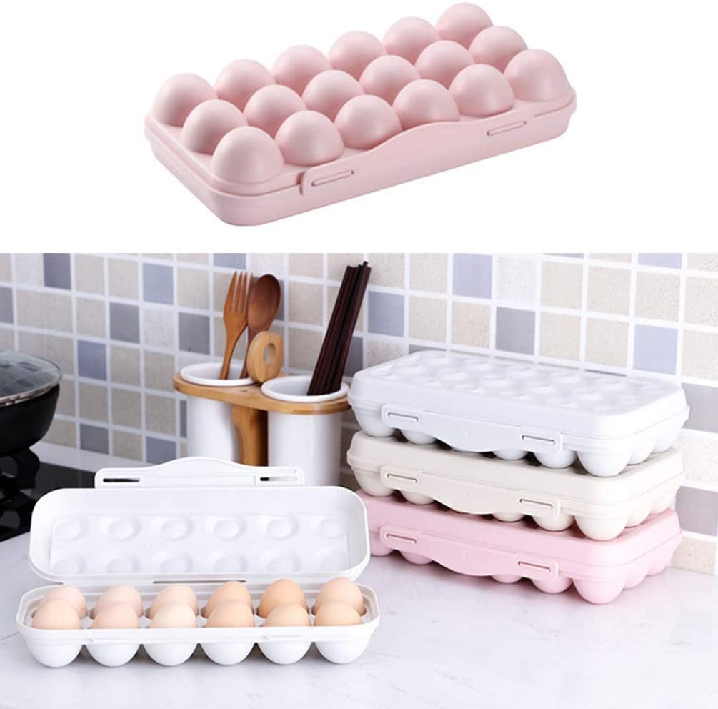 TGOPIT 18-Grid BPA-Free Plastic Egg Holder for Refrigerator - Stackable Fridge Organizer with Lid, Space-Saving Egg Storage Container (Pink) - Perfect for Kitchen Organization, Breakfast Meal Prep & Refrigerator Storage Solutions