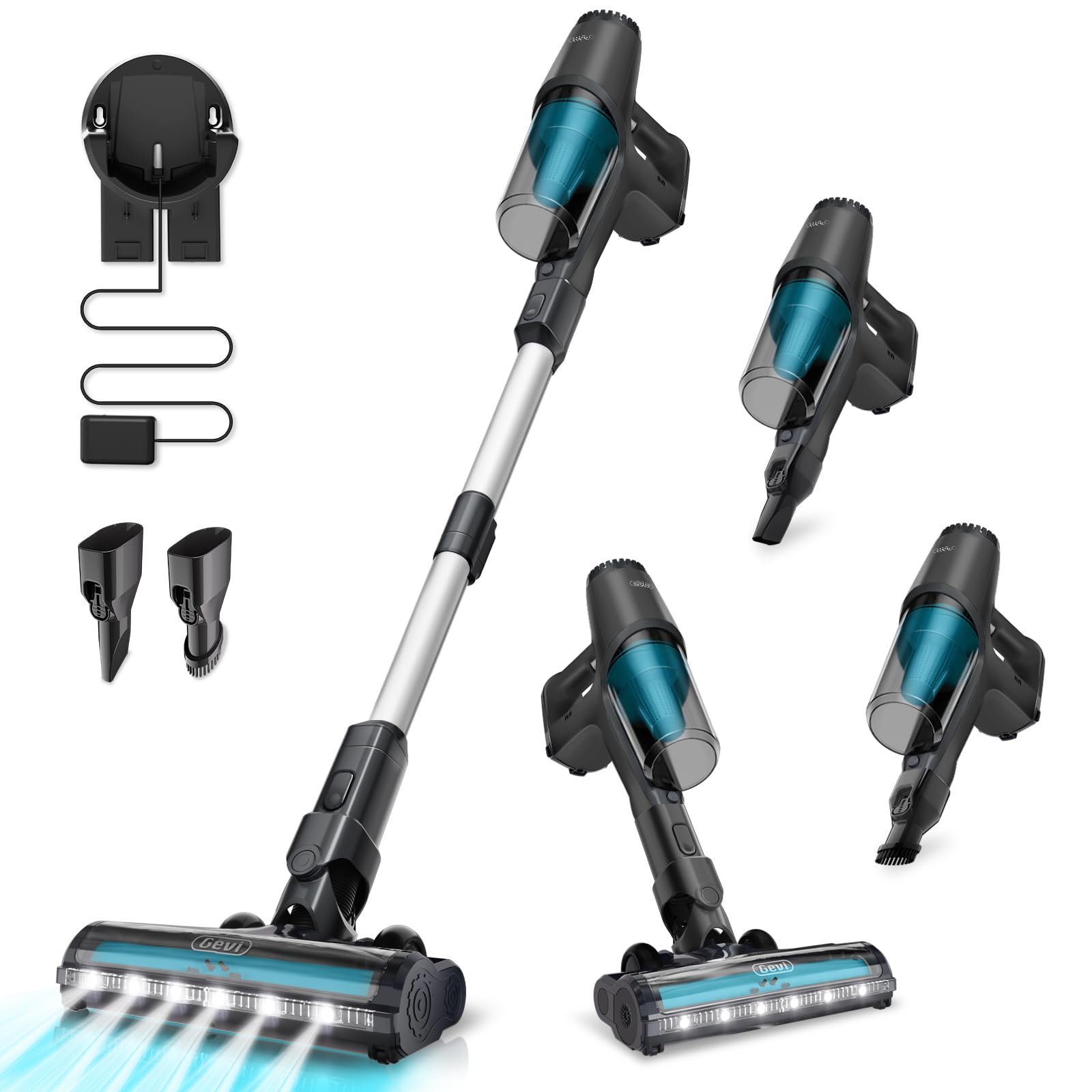 20KPa Powerful Cordless Stick Vacuum Cleaner - 45 Min Runtime, 6-in-1 Lightweight Design for Hard Floors, Carpets & Pet Hair - Ideal for Home Cleaning & Pet Owners (Grey)
