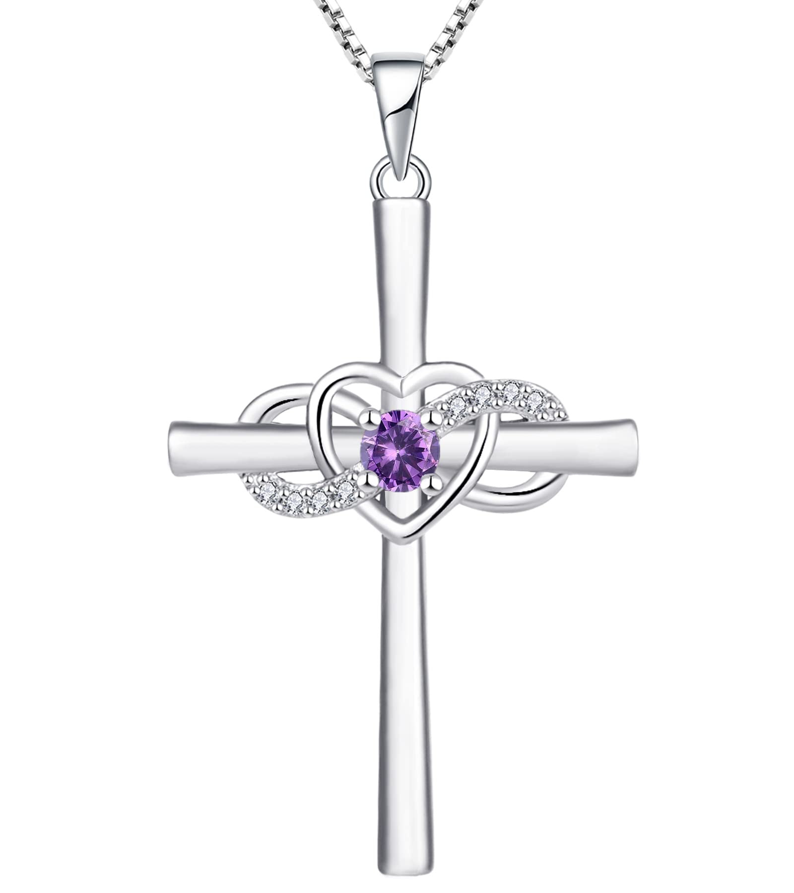 YL Sterling Silver Infinity Heart Cross Necklace with Birthstone - Elegant Crucifix Pendant for Women | Perfect for Gifts, Daily Wear & Special Occasions