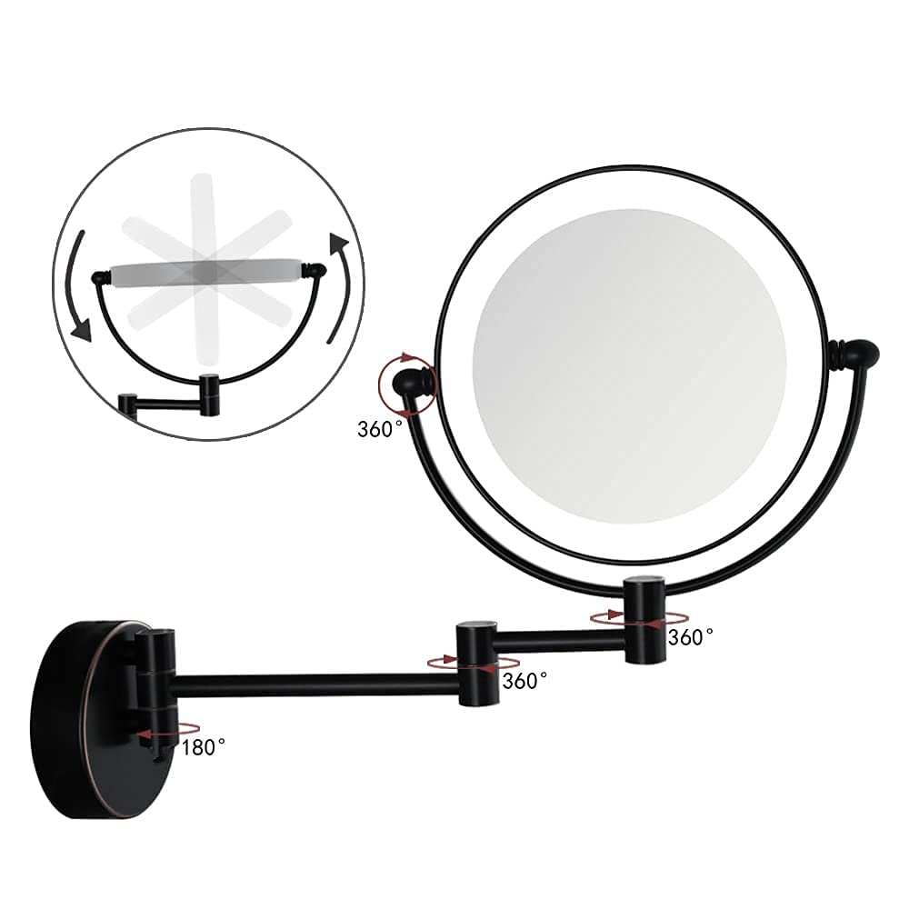 10X Magnifying Wall Mounted Makeup Mirror with LED Lights - 8 Inch Double Sided Vanity Mirror, USB Rechargeable, Touch Control, Matte Black - Perfect for Bathroom, Dressing Room & Bedroom Makeup Application