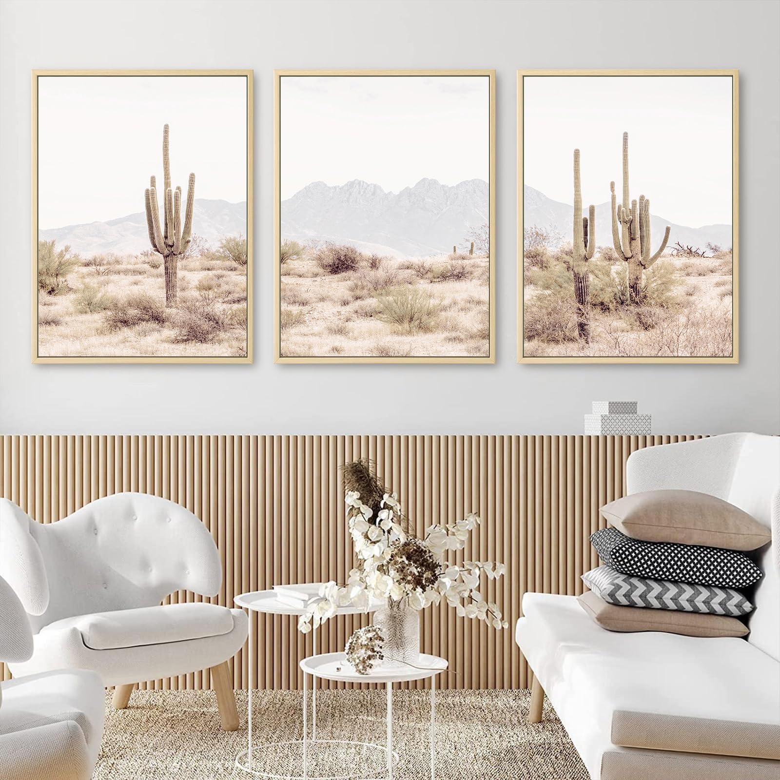 Sonoran Desert Cactus Wall Art - 16x24 Inch Framed Canvas Print, Saguaro Cactus Painting for Home & Office Decor | Perfect for Living Room, Bedroom, or Southwestern Style Interior Design