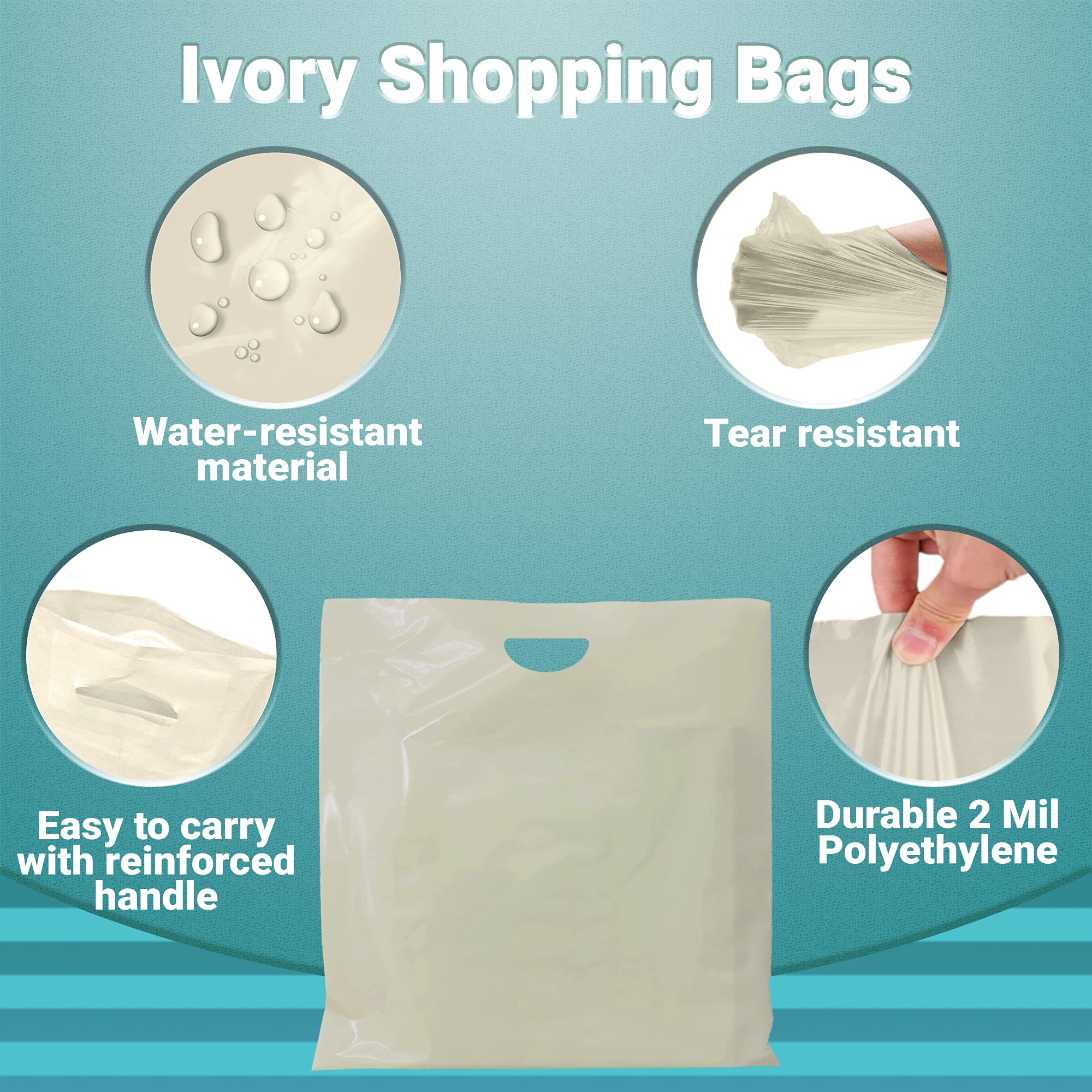 APQ 250-Pack Ivory Shopping Bags with Die-Cut Handles - 20