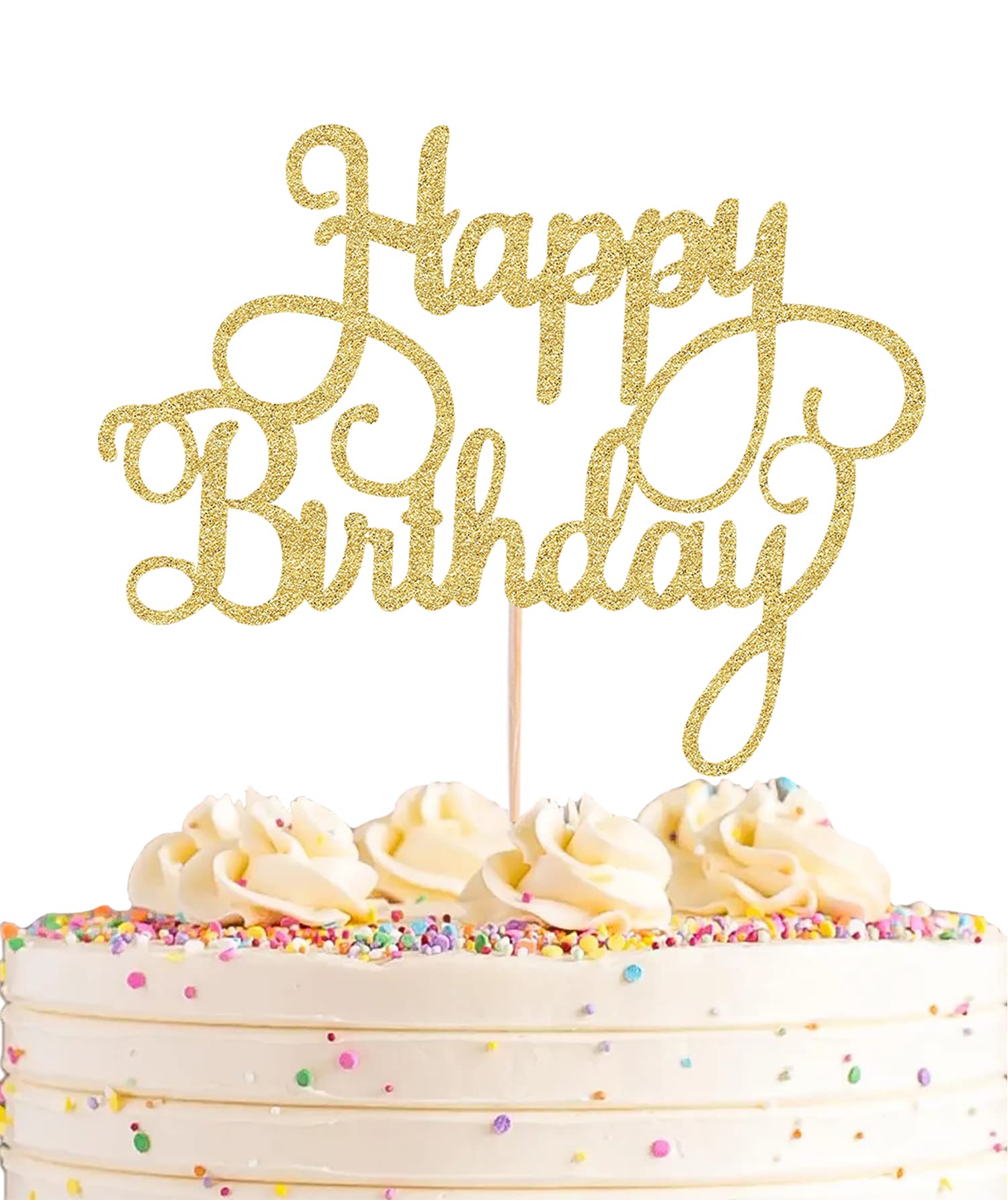 Gold Glitter Happy Birthday Cake Topper & Bunting Decor - Premium Birthday Party Cake Decoration Supplies for Photo Booth Props - Perfect for Birthday Cakes, Cupcakes, and Party Desserts