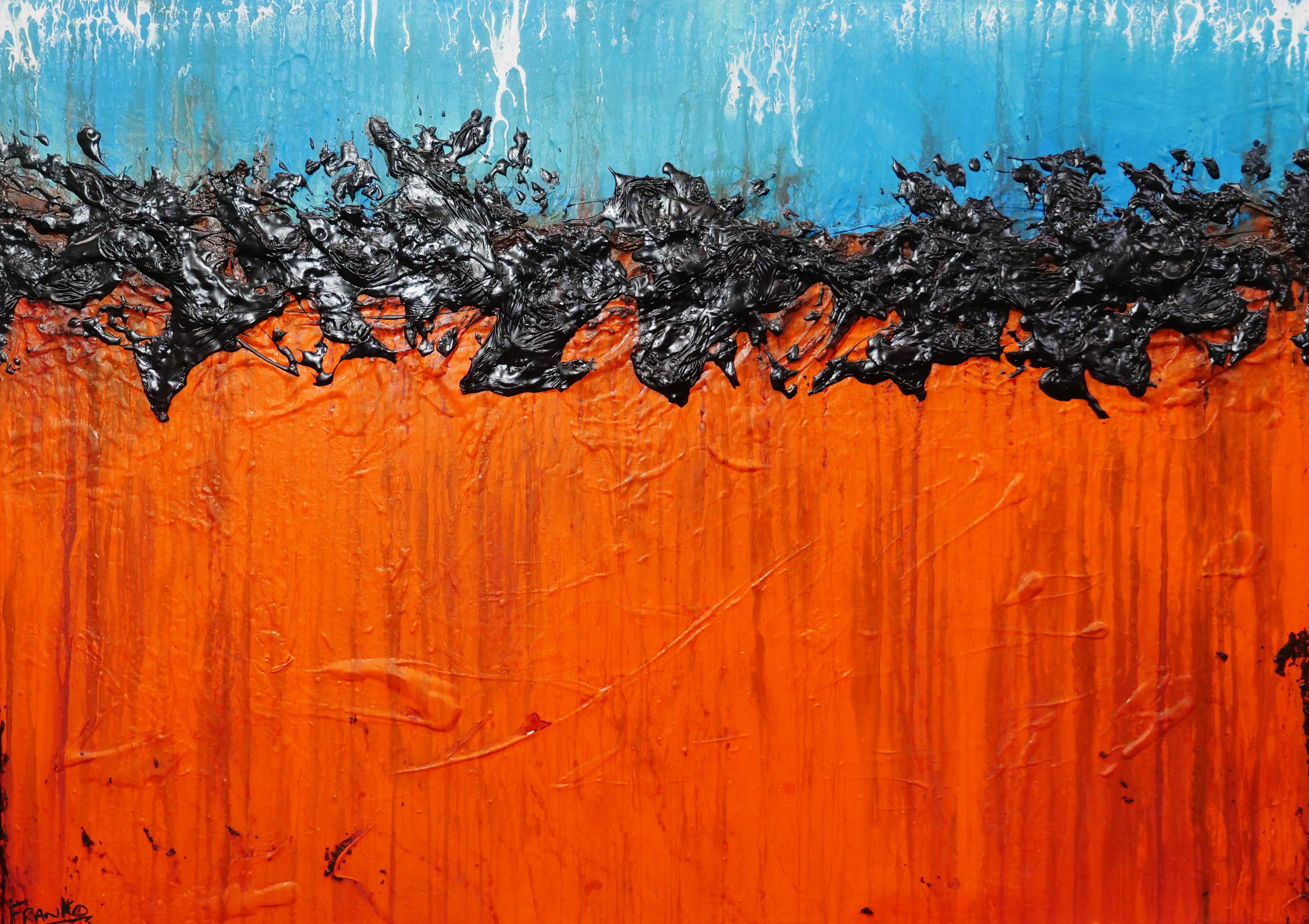 Outback Tango 140cm x 100cm Blue Orange Textured Abstract Canvas Art Wall Painting - Modern Home Decor for Living Room, Bedroom & Office