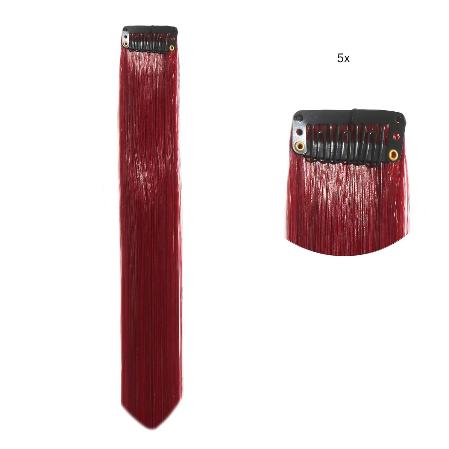 20-Inch Maroon Synthetic Hair Streaks Clip-In Extensions for Instant Highlights – Pack of 2 | Straight Hair Extensions for Women & Girls | Perfect for Parties, Weddings, Cosplay & Everyday Styling