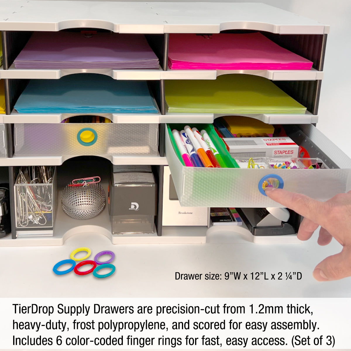 6-Tier Desktop Organizer with Hanging File Topper & 3 Drawers - Vertical Space Saving Office Document Organizer for Files, Binders & Supplies - Perfect for Home Office, Workstation & School Desk Organization