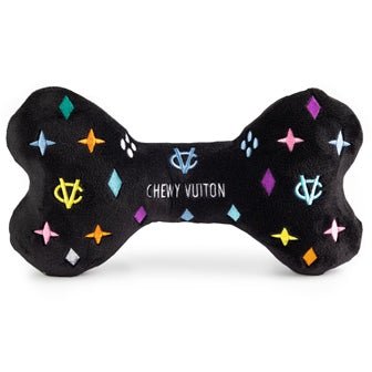 Black Monogram Chewy Louis Vuitton Style Dog Bone - Durable Pet Toy for Small & Large Dogs - Perfect for Teething, Playtime & Training