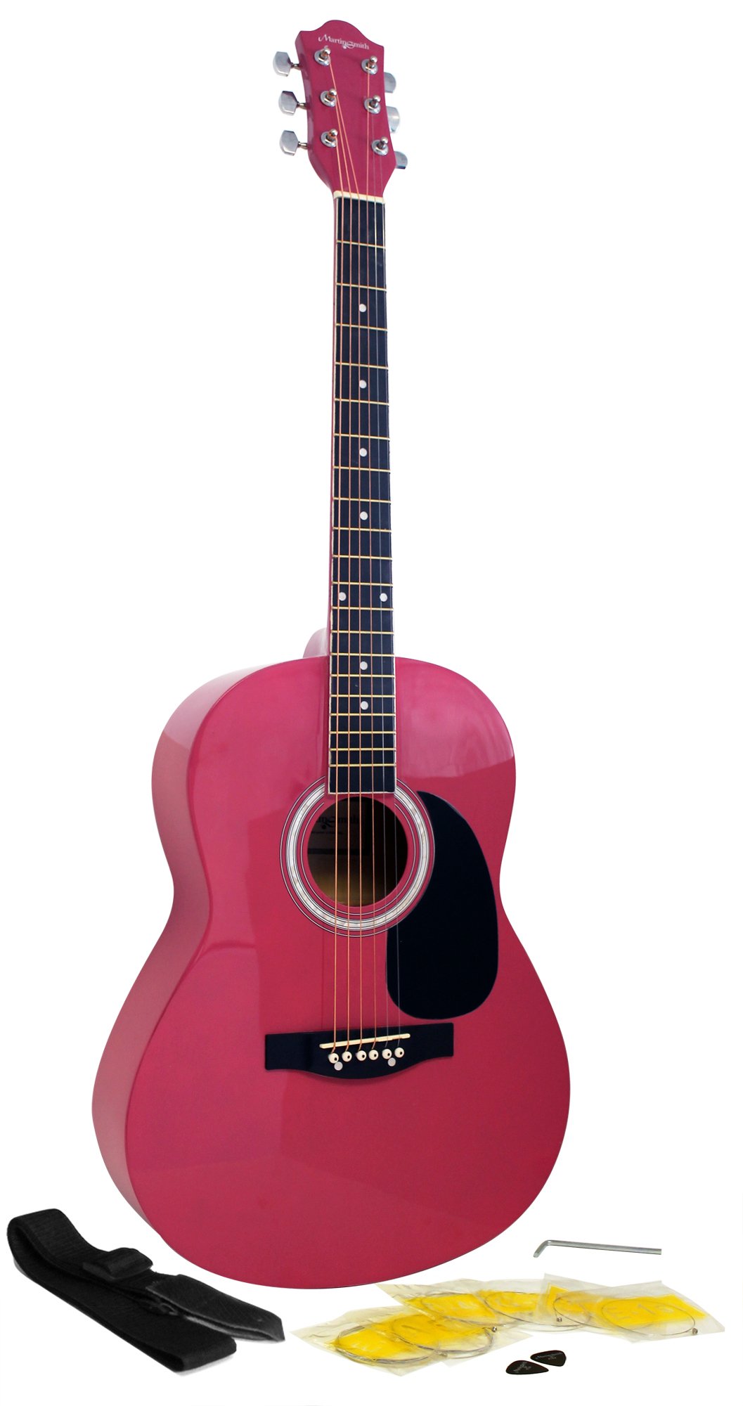 Martin Smith W-100-PNK-PK 6-String Full Size Acoustic Guitar with Strap, Strings & Picks - Pink | Perfect for Beginners, Students & Home Practice | Great Gift for Musicians & Music Lovers