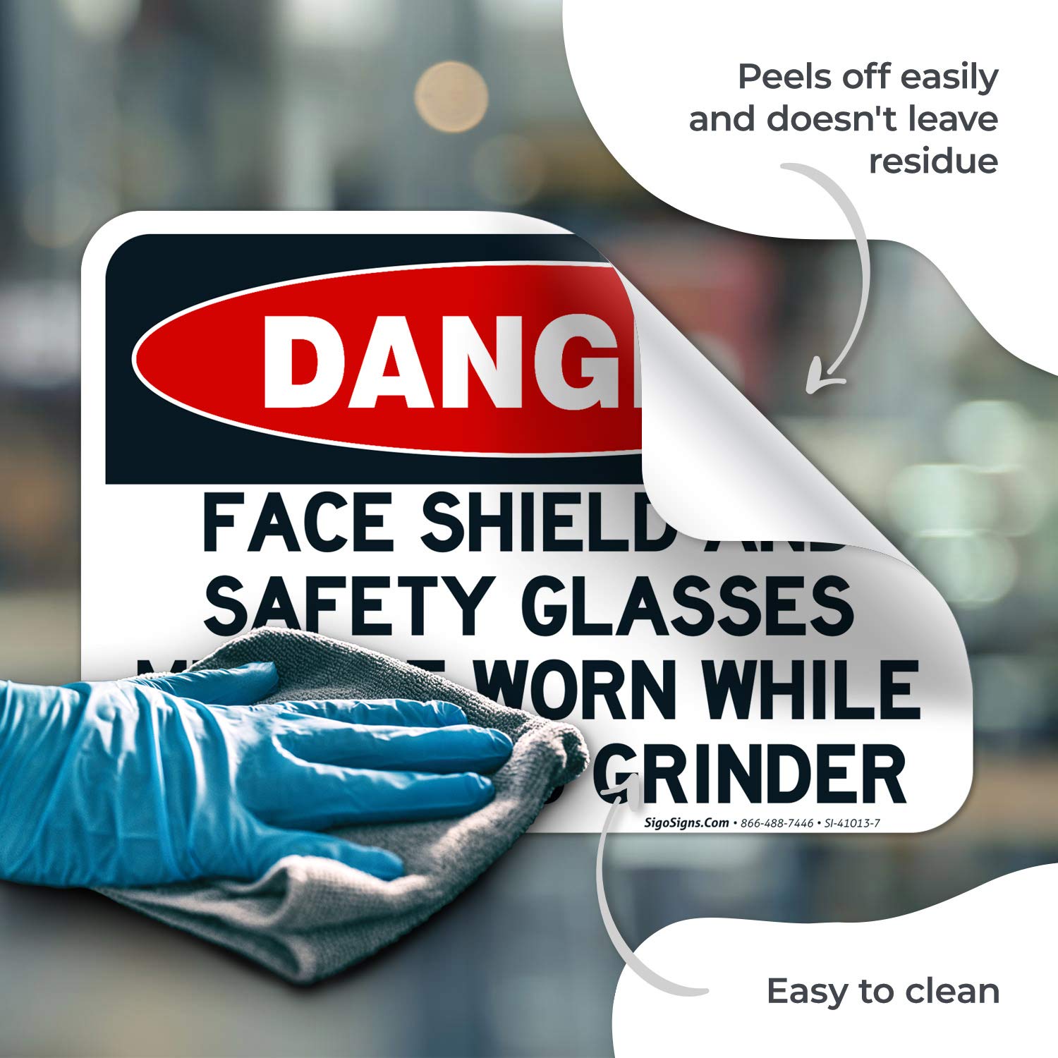 Danger Grinder Safety Sign - 10x7 Inches, 4 Mil Vinyl Decal Sticker, Weatherproof & UV Resistant, Made in USA - Perfect for Workshop, Construction Site & Industrial Safety Warning