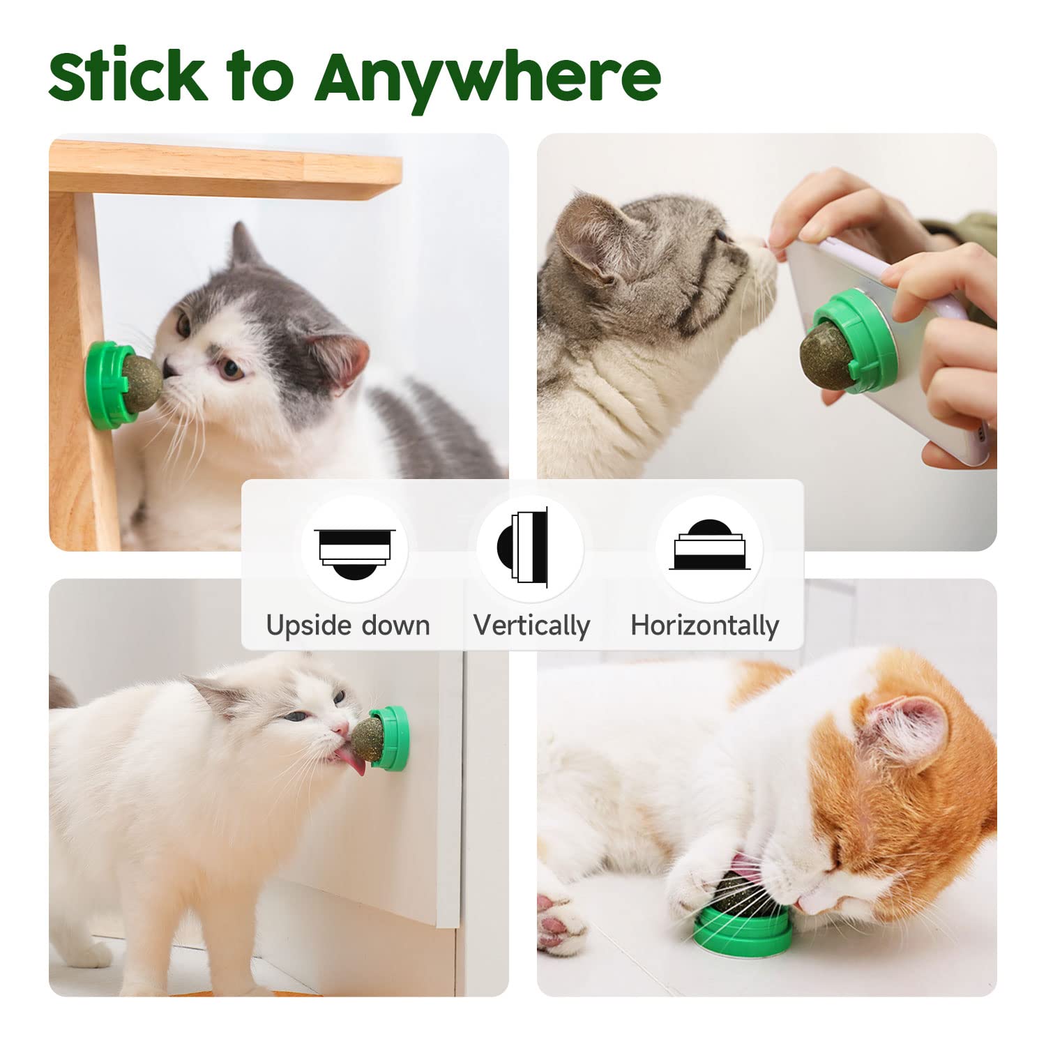 **Potaroma 4-Pack Catnip Toys Balls for Kittens – Edible Silvervine Dental Chew Toys for Cats, Healthy Teeth Cleaning & Energy Play – Green Cat Wall Treats (Great for Playtime & Stress Relief)**