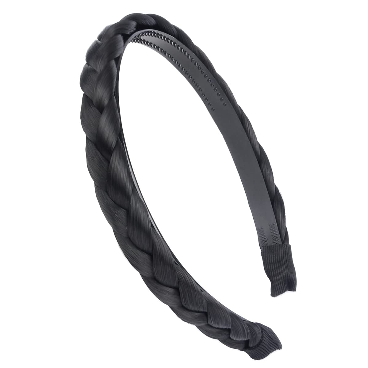 Gledola Braided Headband with Teeth - Synthetic Hair Band for Women, Plaited Hair Accessories for Black Women (Black) | Perfect for Everyday Wear, Workouts, and Stylish Outfits