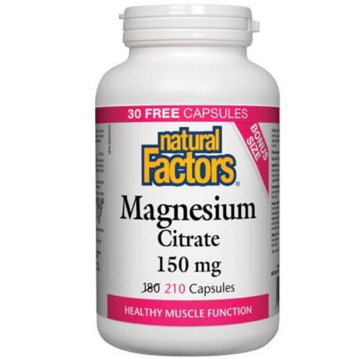 Natural Factors Magnesium Citrate 150mg - 210 Capsules for Muscle Relaxation, Sleep Support & Heart Health - Dietary Supplement for Stress Relief & Bone Strength