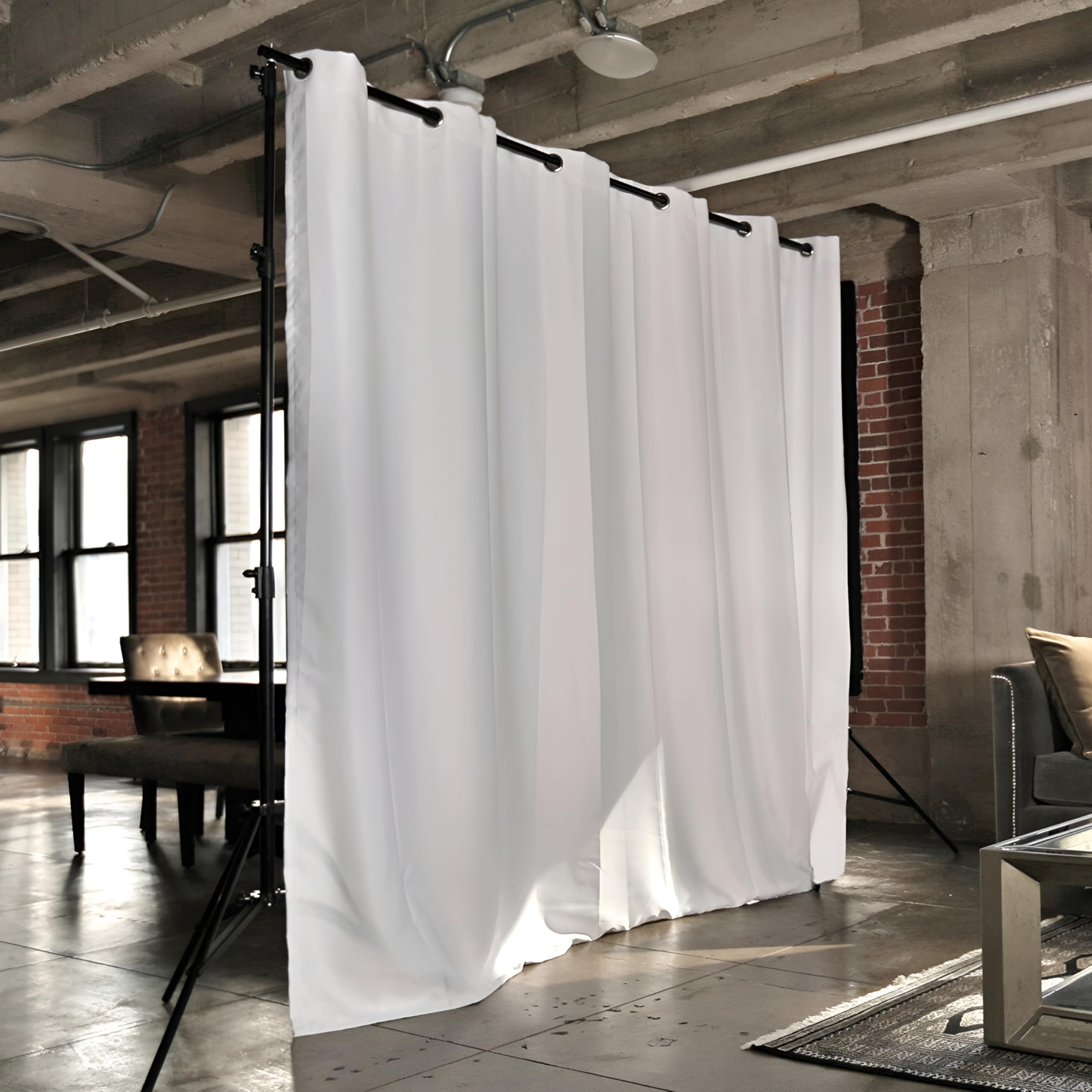Freestanding Adjustable Room Divider Stand - 25ft to 37.5ft Wide, No Drill Installation | Portable Curtain Divider for Room Separation & Privacy | Perfect for Home Offices, Studios, and Event Spaces