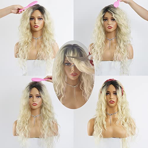 Curly Blonde Brown Reverse Ombre Wig - Long Synthetic Hairpiece for Cosplay, Halloween & Daily Fashion