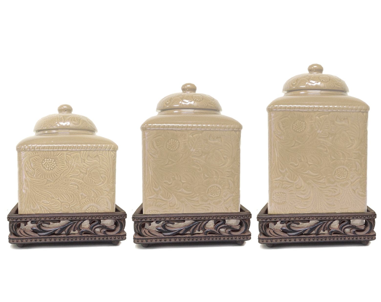 Premium Savannah 3-Piece Canister Set - Airtight Kitchen Storage Containers for Flour, Sugar & Coffee - Perfect for Pantry Organization & Countertop Display