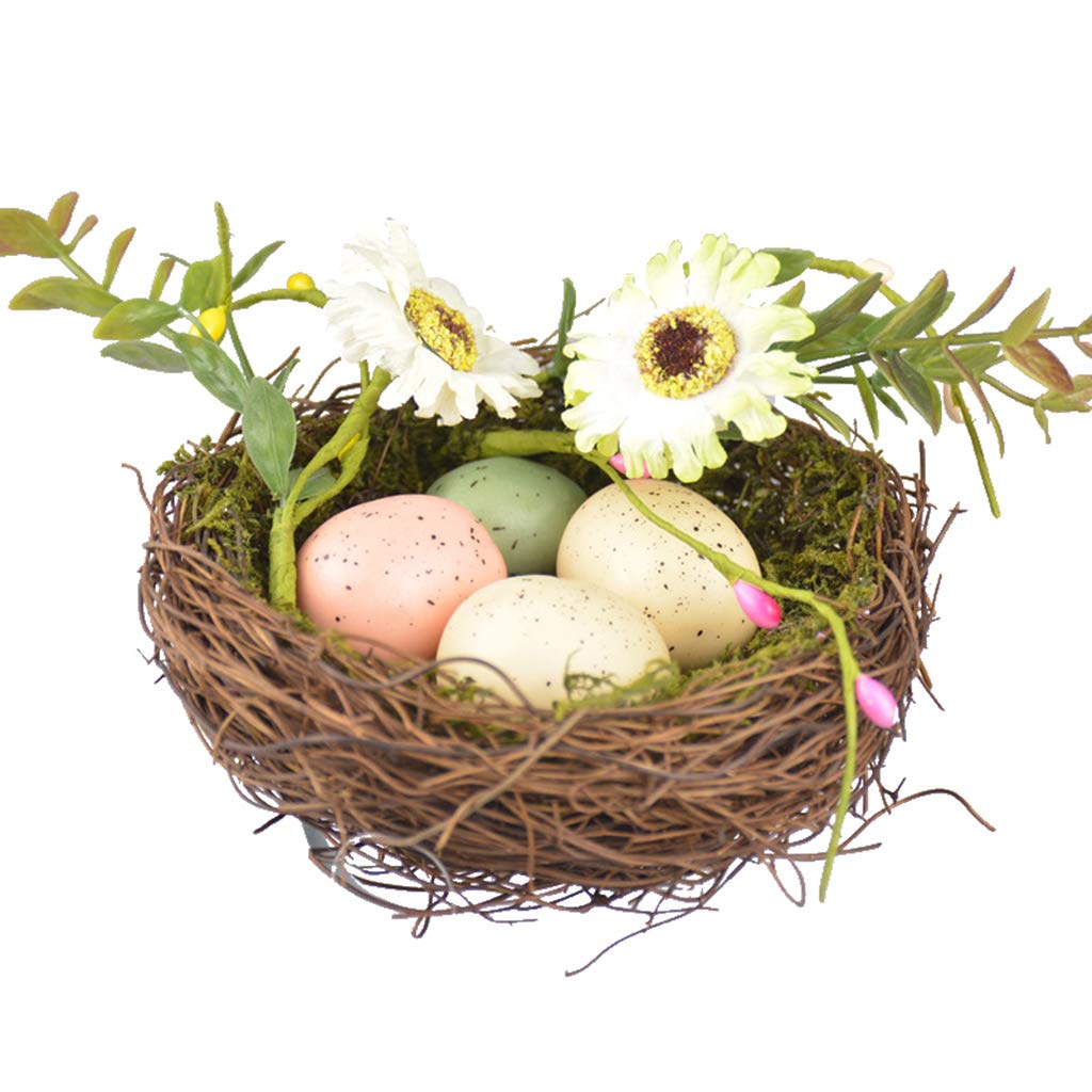 QUQUTWO Natural Rattan Simulation Bird Nest with Foam Eggs - Easter Spring Home Decor for Table Centerpiece, DIY Craft, Wedding & Baby Shower Decoration