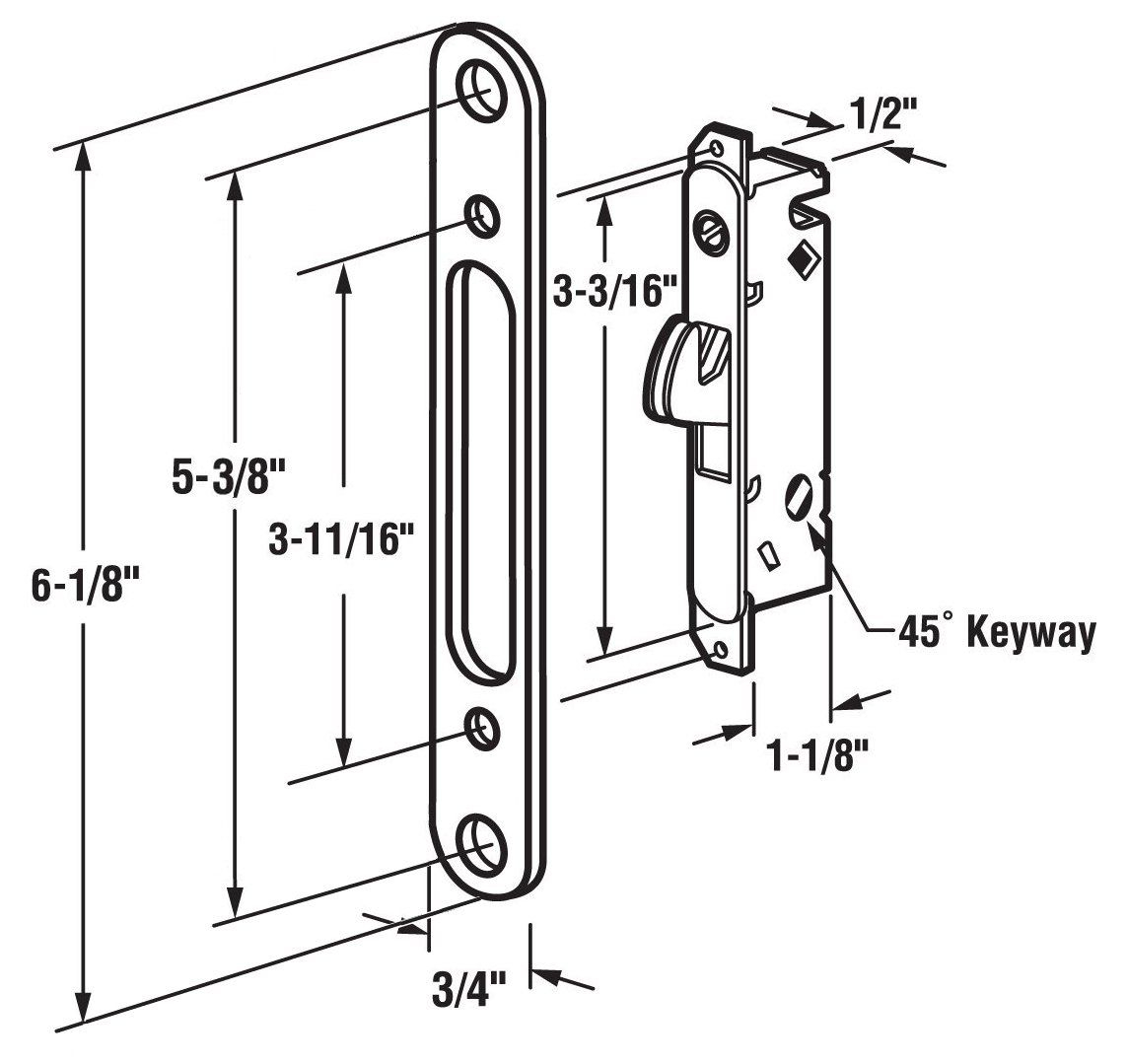 Premium Solid Brass Sliding Glass Door Handle Set with Mortise Lock - 3-15/16