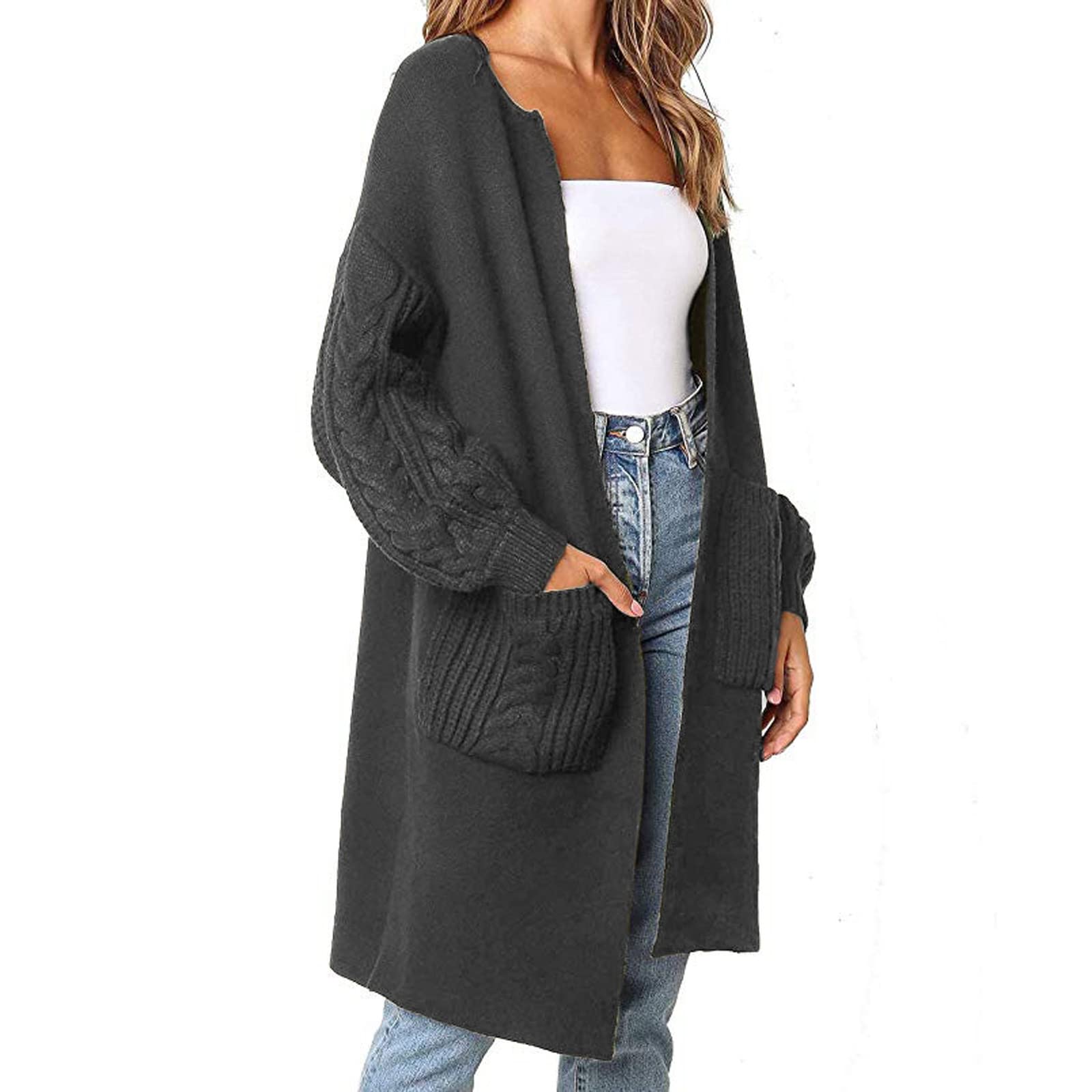 Women's Solid Knit Sweater Coat - Long Sleeve Cardigan with Pockets | Warm Winter Pullover for Casual Outfits & Office Wear