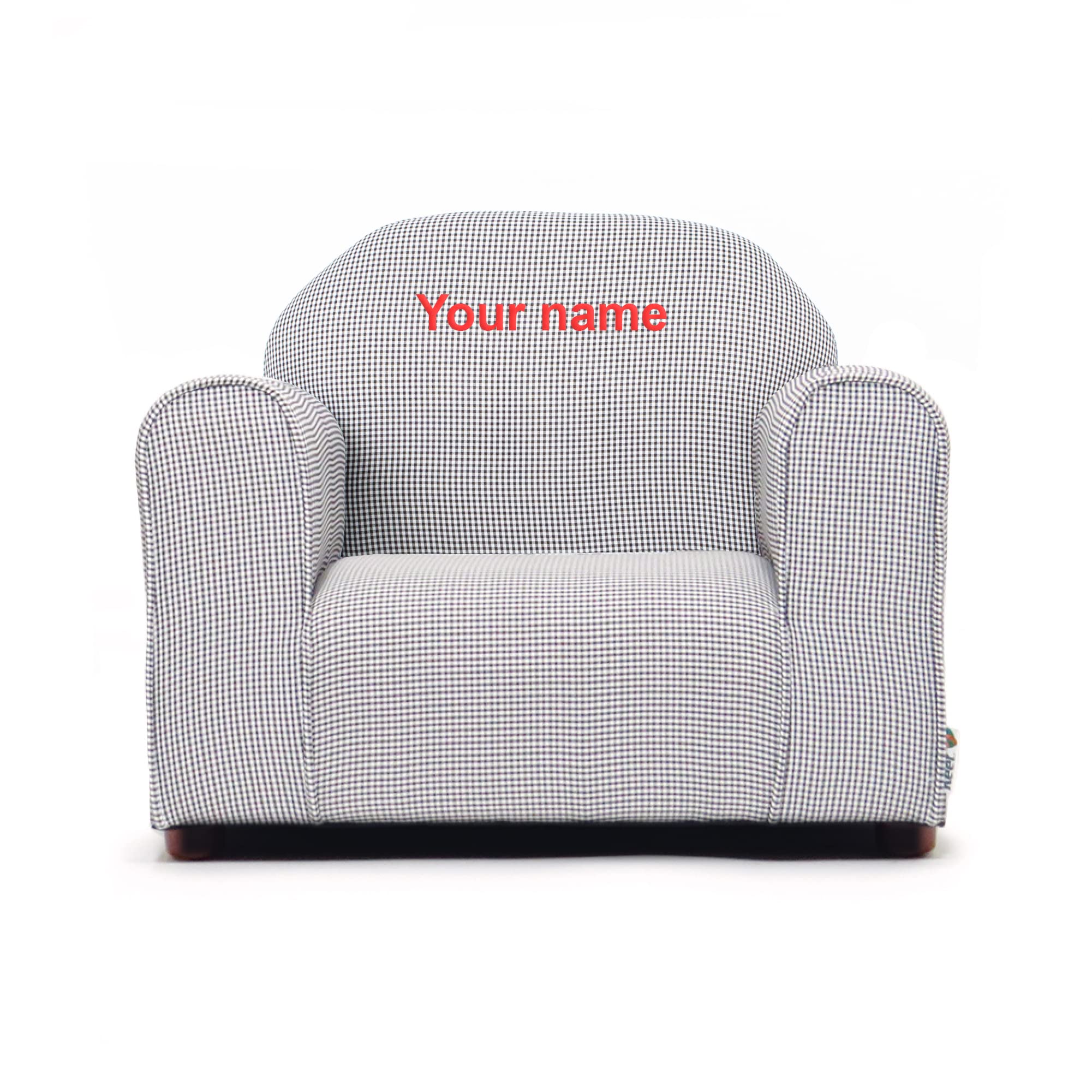 Custom Personalized Kids Chair with Upholstered Checkers Design in Brown - Perfect for Bedrooms, Playrooms & Gift Giving
