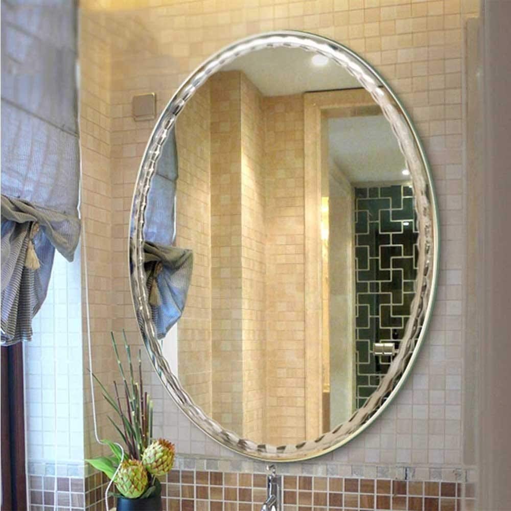 Elegant Oval Frameless Bathroom Mirror with Engraved Lace Design - 60x80cm Wall Vanity Mirror for Modern Bathrooms & Powder Rooms
