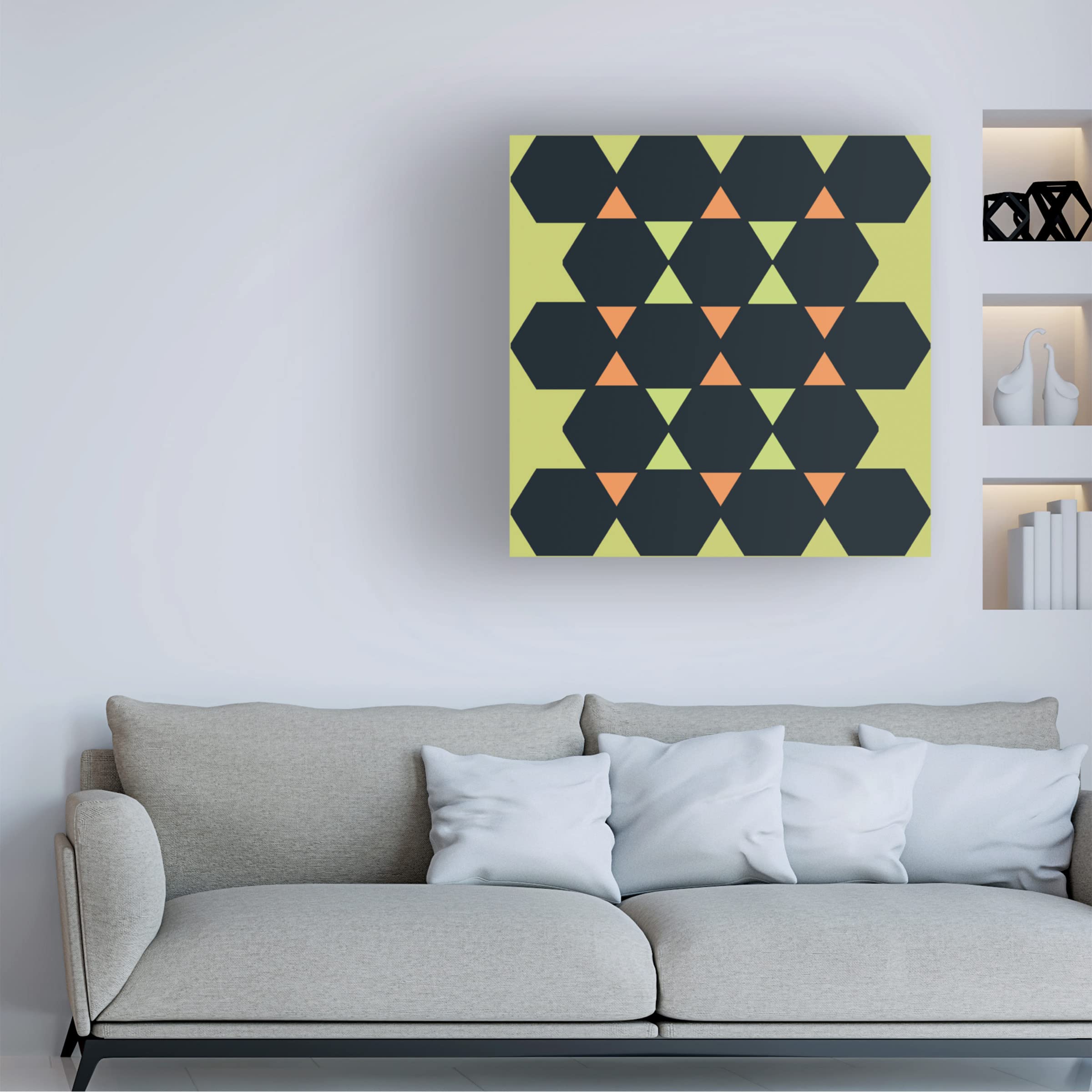 Hexagon Pattern 34 Abstract Canvas Wall Art by Richard Homawoo - Modern Geometric Home Decor for Living Room, Bedroom & Office