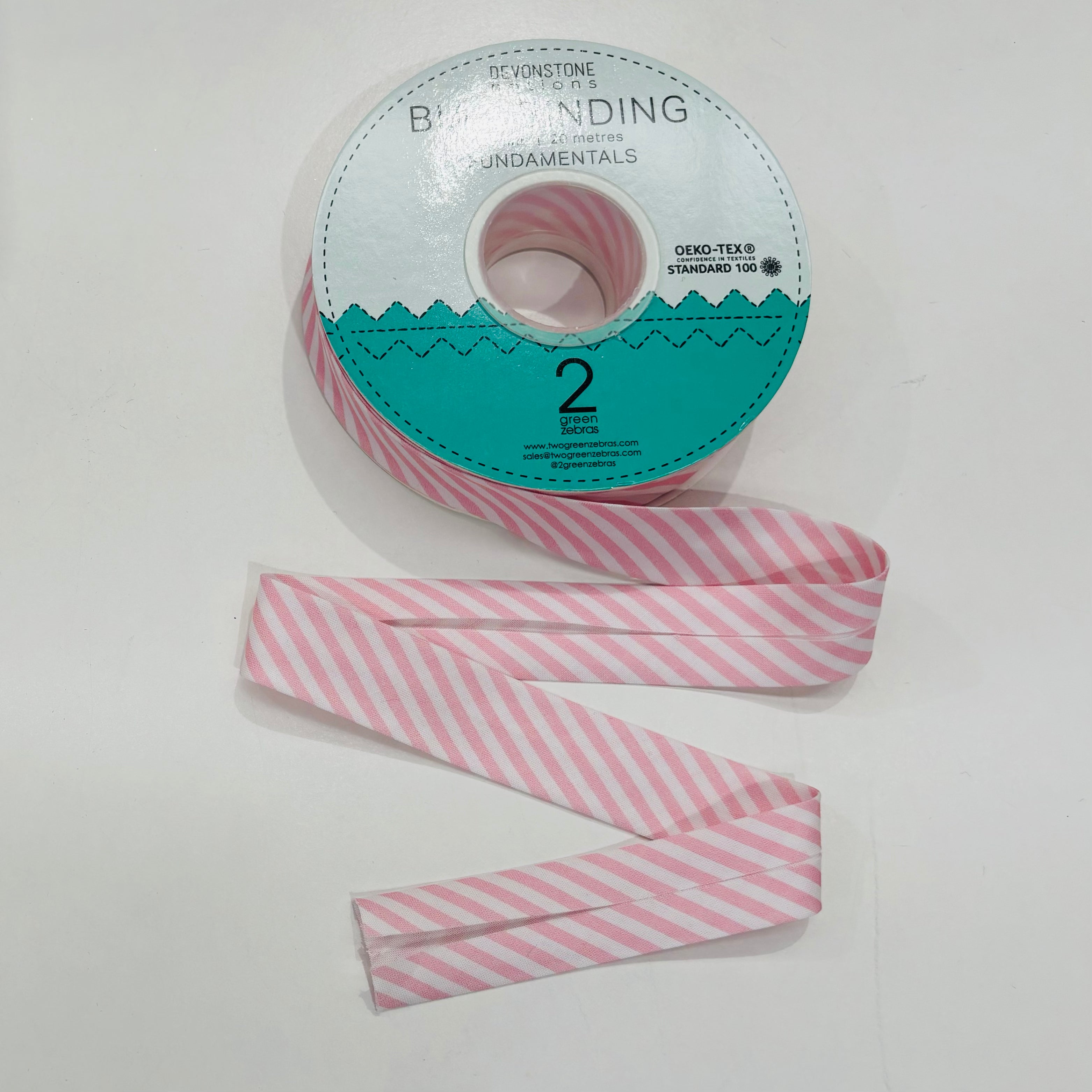 1 Inch Light Pink Stripe Bias Binding Tape - 25mm Double Fold Sewing Trim for Quilting, Dressmaking & DIY Crafts