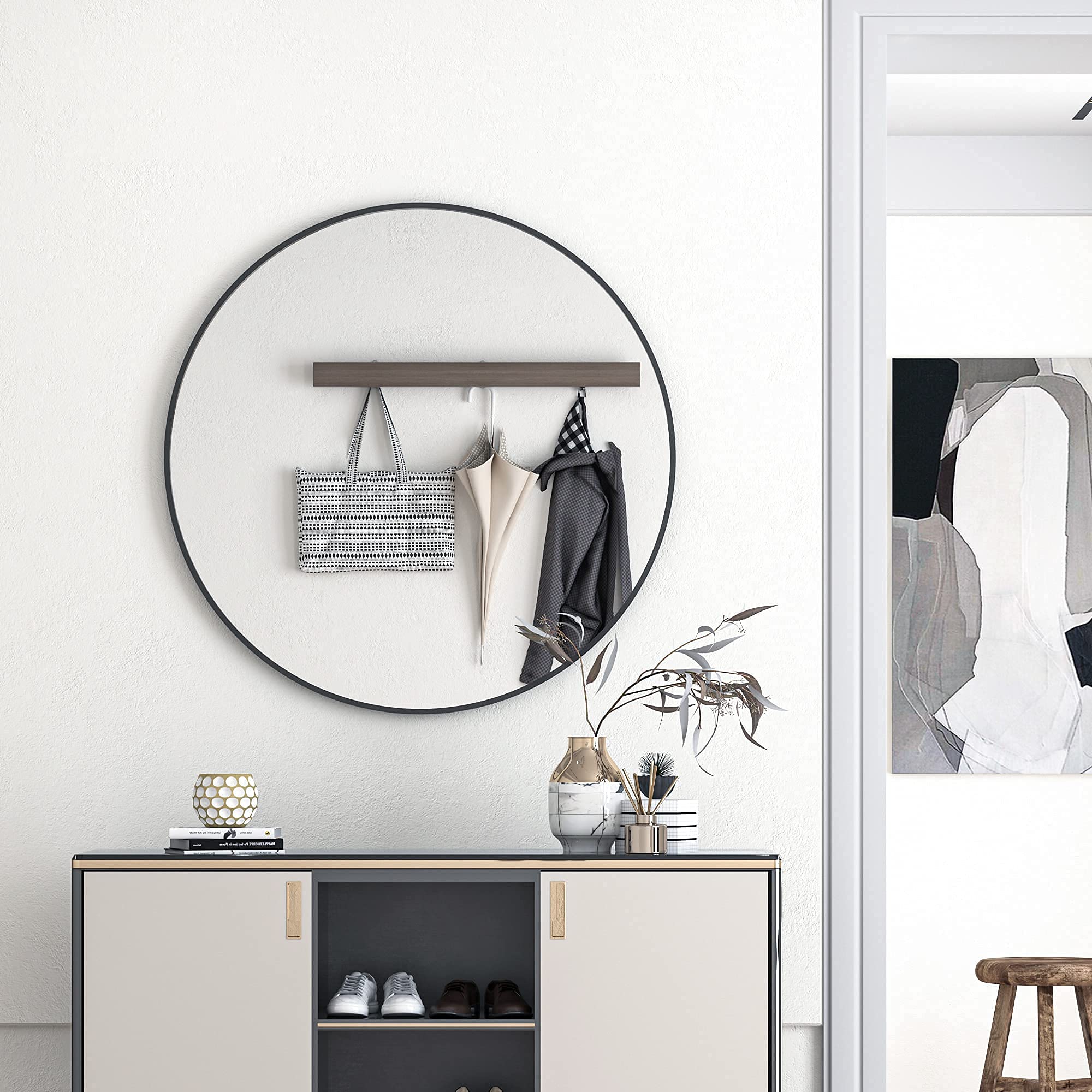 24 Inch Round Wall Mirror with Black Metal Frame - Bathroom, Bedroom, Living Room Decor - Modern Circle Vanity Mirror for Wall Mounting - Perfect for Entryway, Dressing Room & Home Decor (24 Inch)