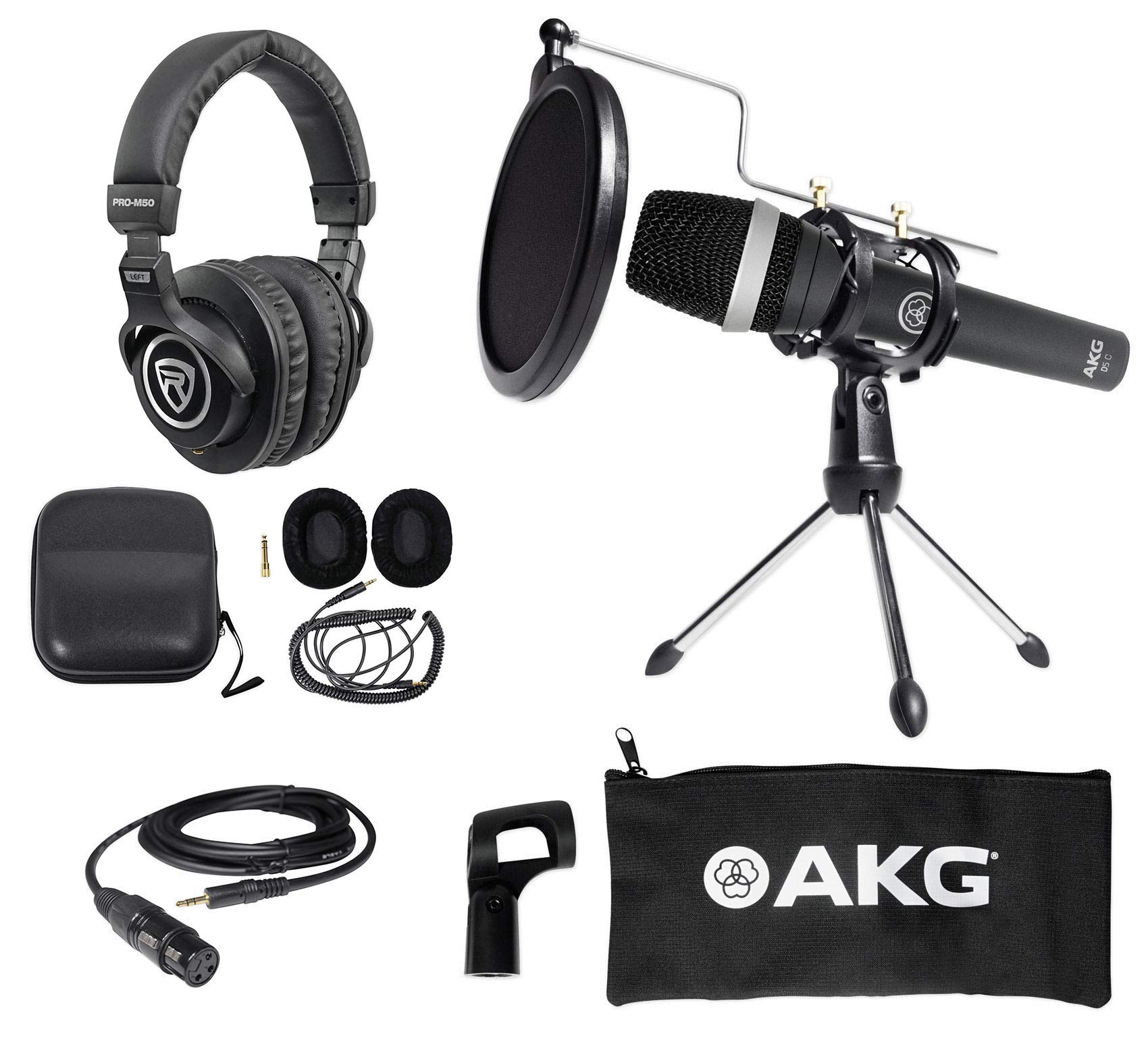 AKG D5 C PC Podcasting Bundle with Microphone, Stand & Headphones - Perfect for Podcasting, Streaming & Home Studio Recording
