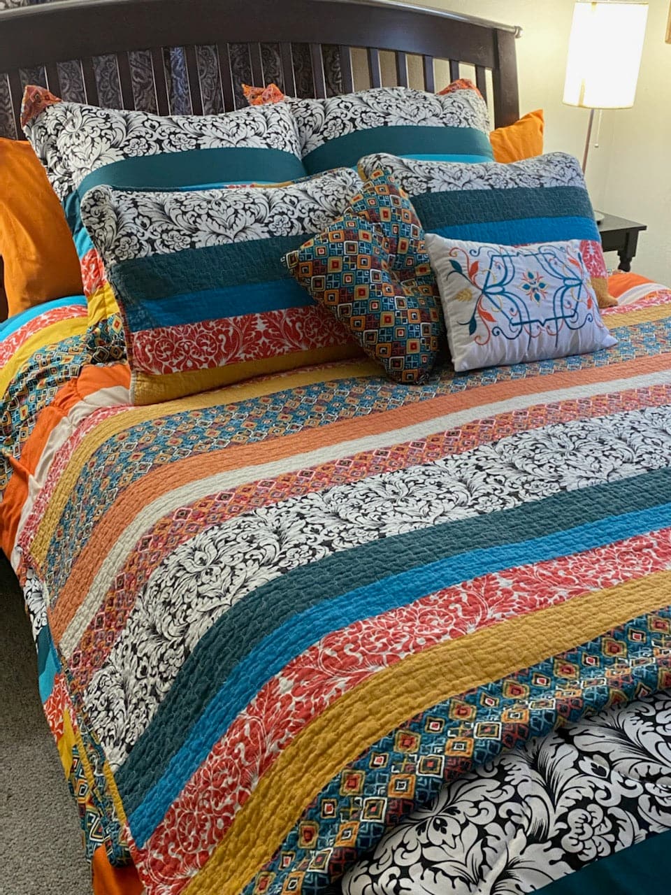 Boho Stripe 7-Piece Comforter Set Queen Size - Soft Cotton Bedding Set with Pillow Shams & Decorative Pillow Covers - Perfect for Bohemian Style Bedroom Decor & Guest Room Makeover