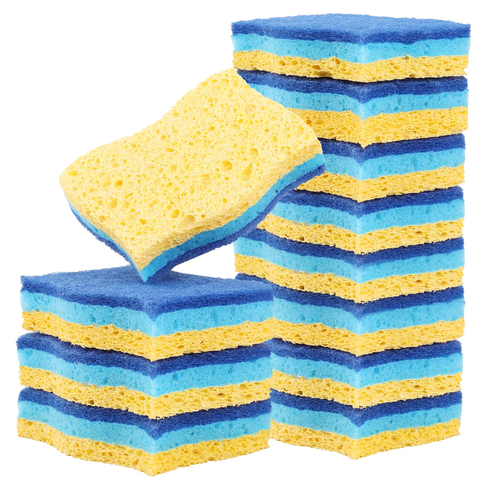 Eco-Friendly Non-Scratch Cellulose Kitchen Sponges - 12 Pack Colorful Dual-Sided Dish Sponges for Cleaning Dishes, Countertops & Cookware | Biodegradable & Reusable