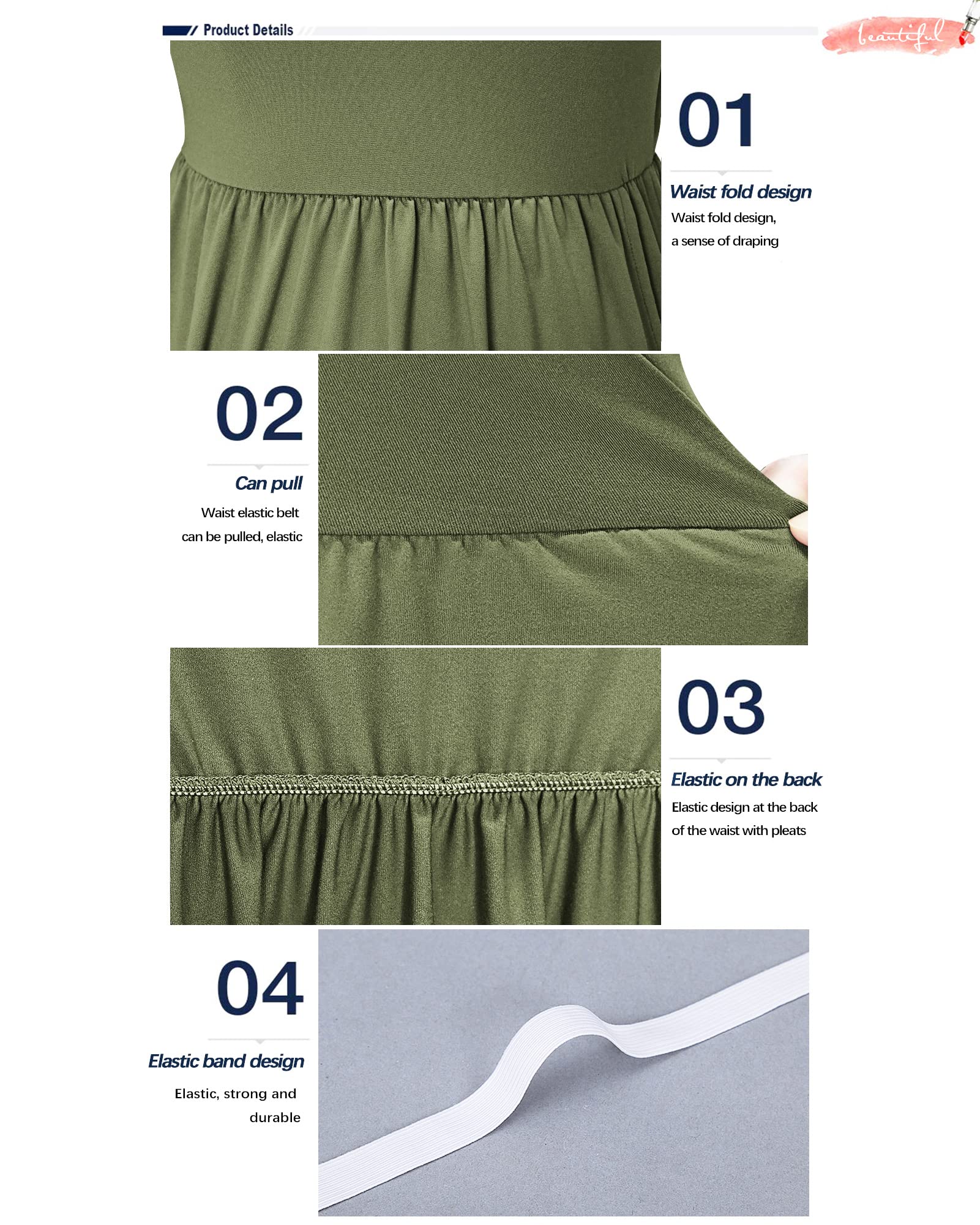 AUSELILY Women's Summer Short Sleeve Empire Waist Dress - Pleated Loose Swing Knee Length Casual Dress with Pockets | 2025 New Collection | Perfect for Beach, Vacation, and Everyday Wear