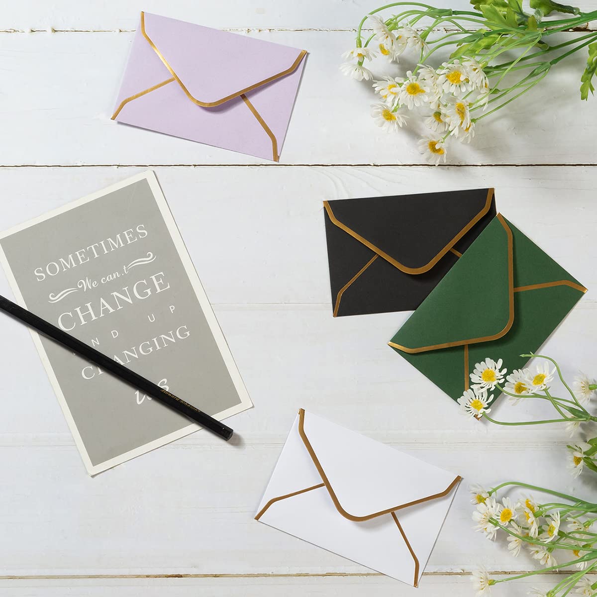 Mini Gift Card Envelopes 100pcs - Gold Border V Flap (4x2.7