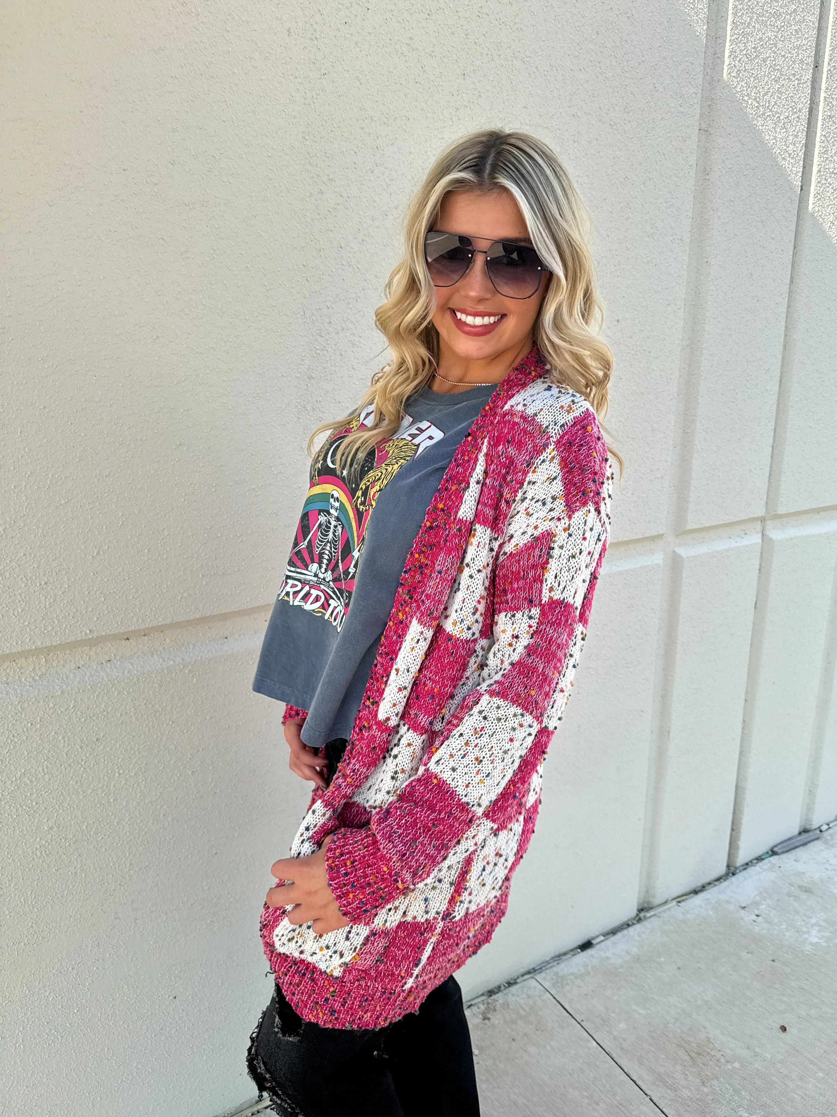 PREORDER: Stylish Checkered Miley Dot Cardigan for Women - 4 Trendy Colors | Perfect for Casual Outfits, Office Wear & Cozy Evenings