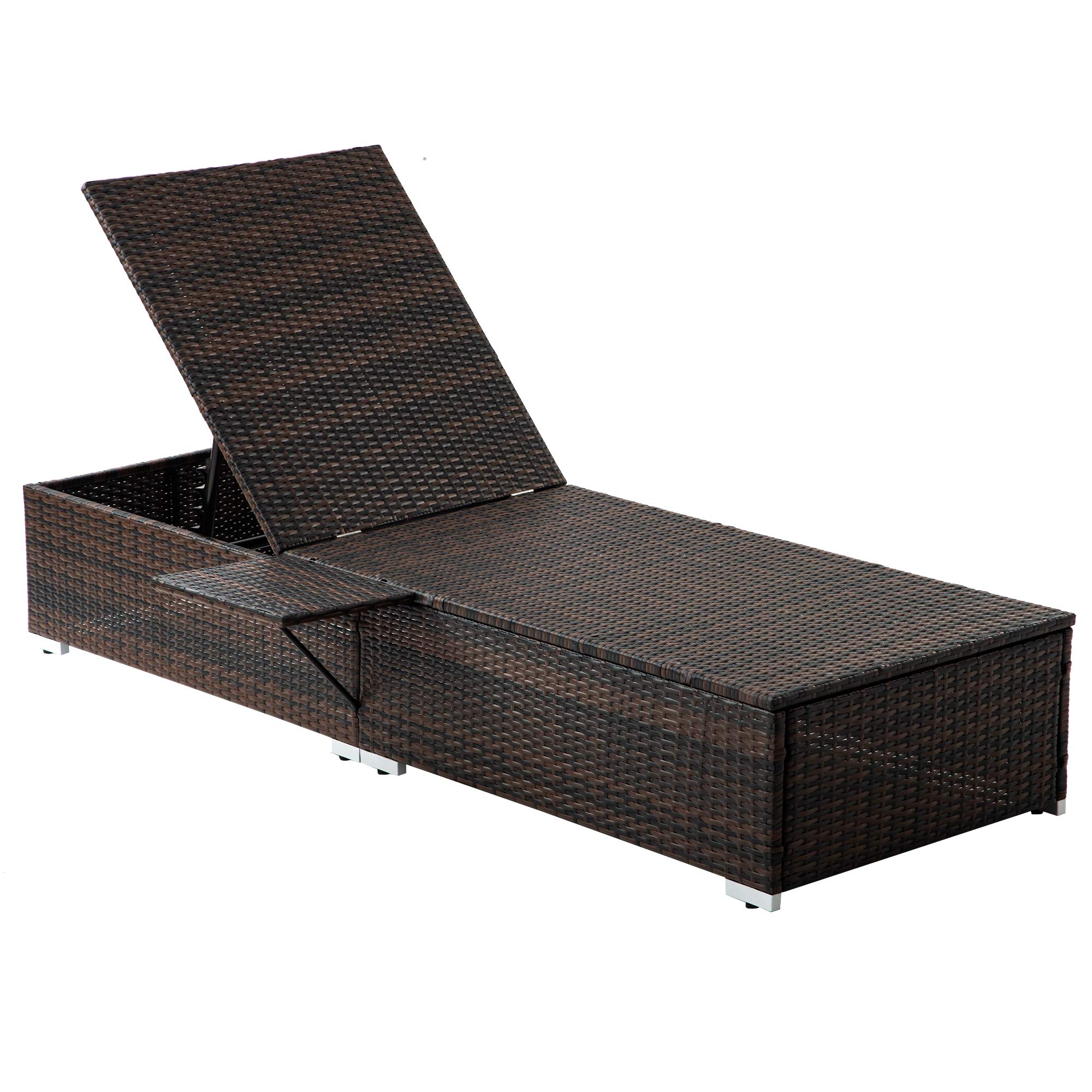 2-Piece Brown Rattan Patio Recliner Set with Adjustable Backrest, Side Table & Head Pillow - Outdoor Lounge Chairs for Pool, Beach, Garden & Backyard Relaxation