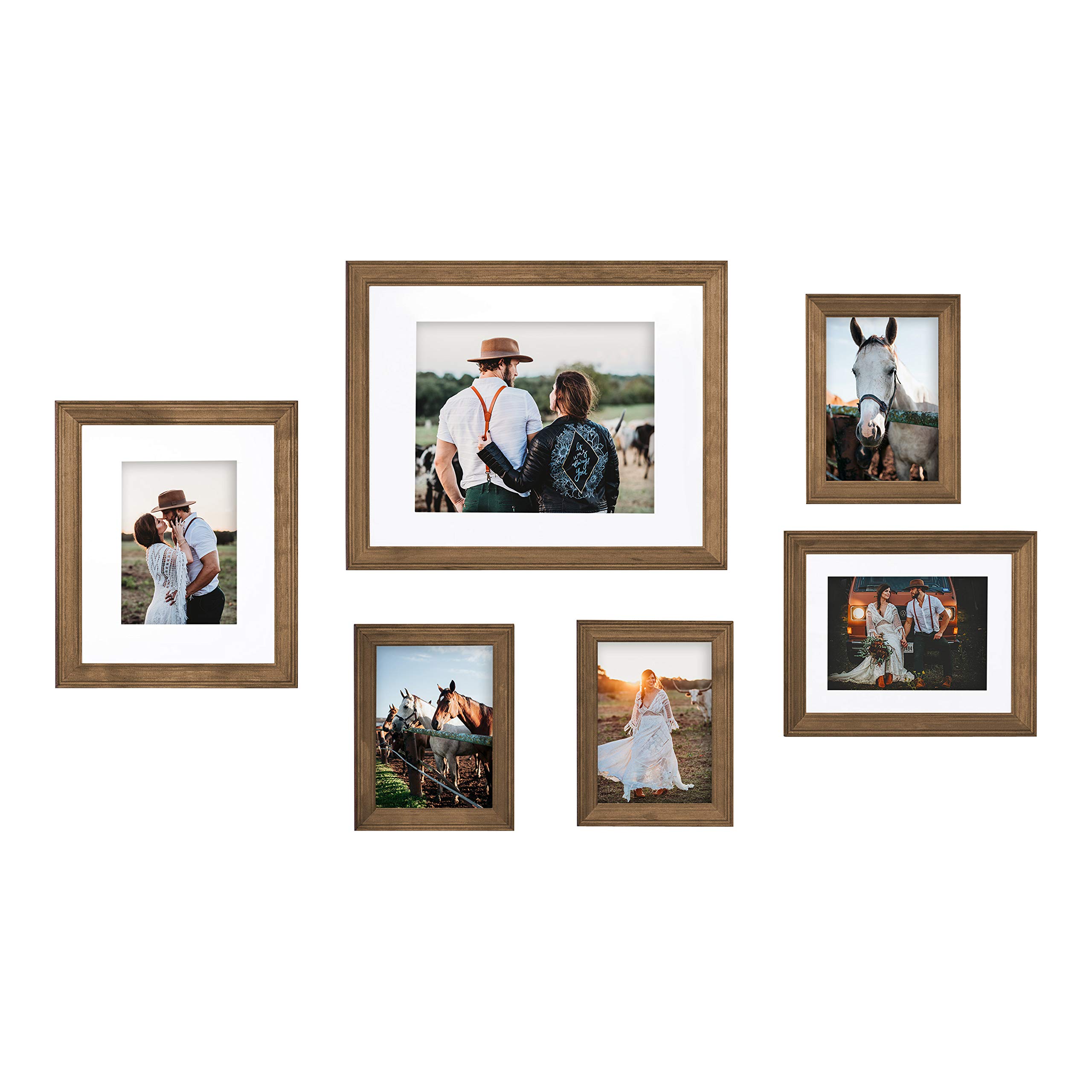 Kate and Laurel Bordeaux Gallery Frame Wall Kit - Set of 6 Natural Rustic Brown Wooden Picture Frames for Wall Decor | Perfect for Living Room, Bedroom, Office & Home Gallery Displays