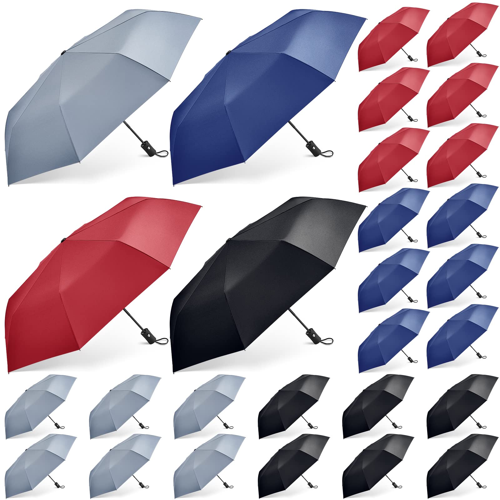 Amylove 24 Pack Windproof Compact Travel Umbrellas - Auto Open/Close, Folding & Portable for Men & Women - 4 Colors - Perfect for Commuting, Business Trips & Outdoor Adventures
